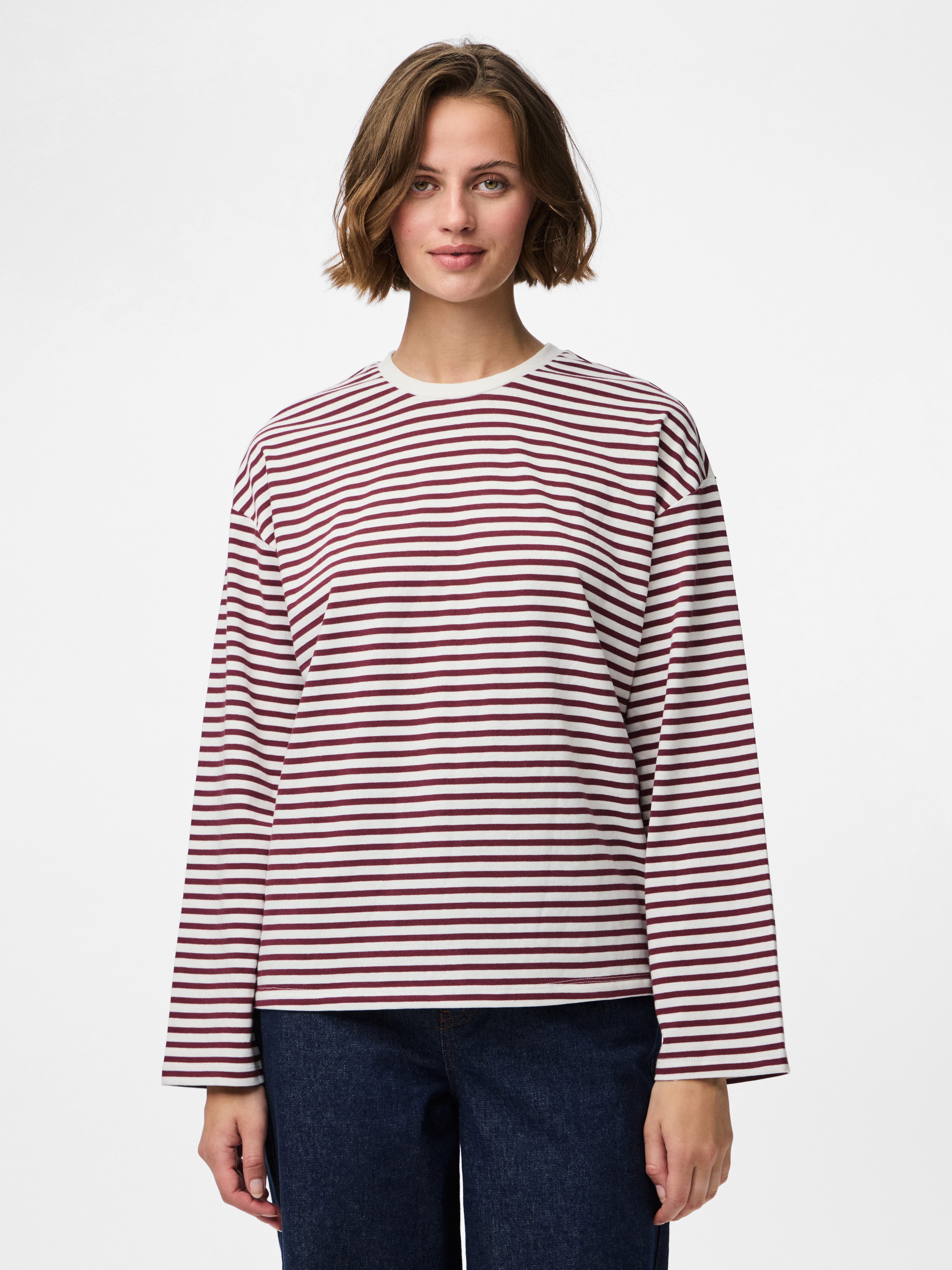 pieces Langarmshirt PCSADIE LS TOP JRS NOOS Baumwollmischung, oversize