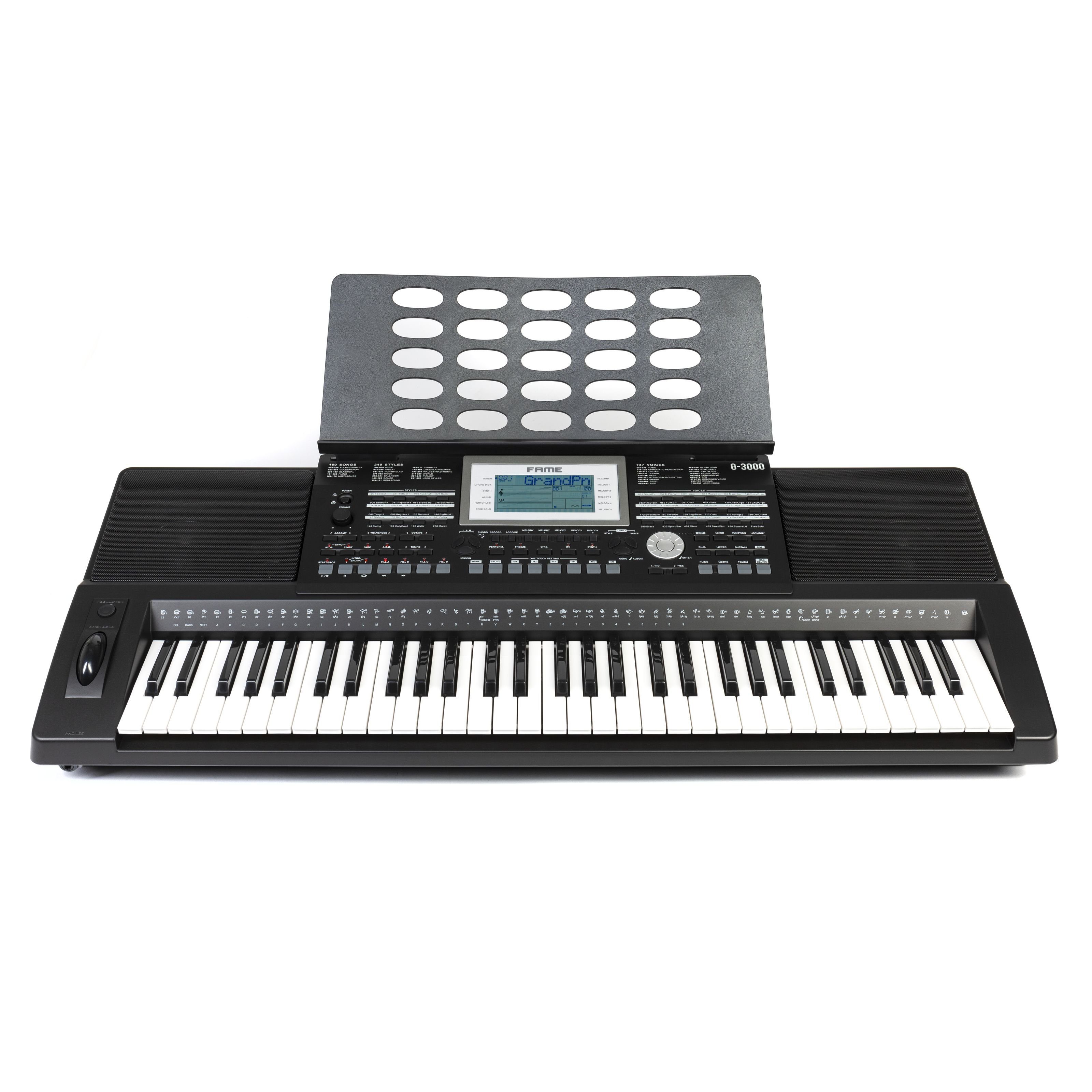 FAME Entertainer-Keyboard (G-3000 Homekeyboard mit 61 Tasten 128 Stimmen 737 Sounds 240 Styles 160 Songs Linearsequencer MIDI-Dateiwiedergabe Reverb Chorus Effekte 2x 40W Lautsprecher MIDI I/O Sustainpedal-Anschluss Audio Ein- und Ausgänge, Keyboards, Entertainer Keyboards), G-3000 Homekeyboard, 61 Tasten, 128 Stimmen