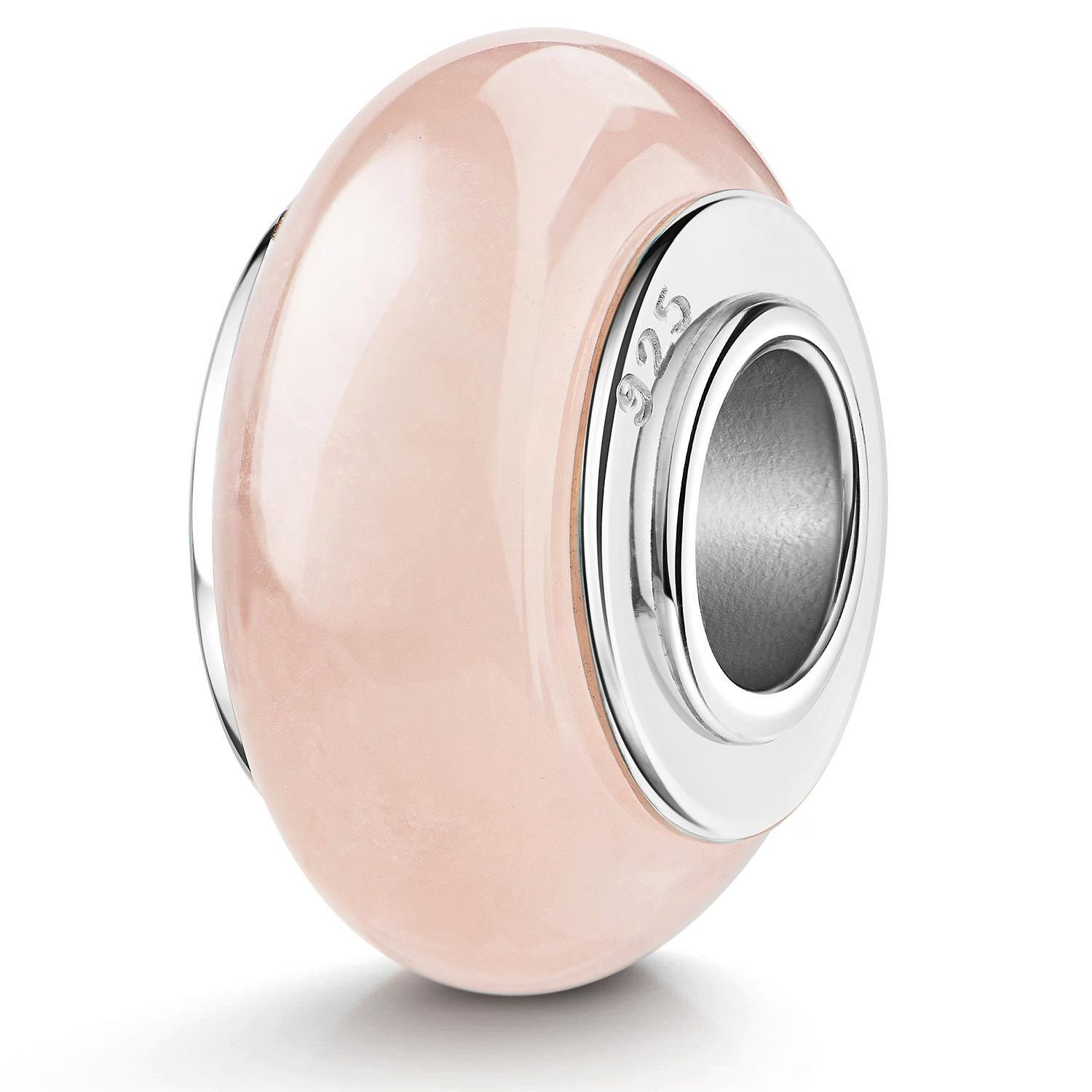 Materia Bead Naturstein Edelstein Rosenquarz Rosa Creme 303, Hülse aus 925 Sterling Silber
