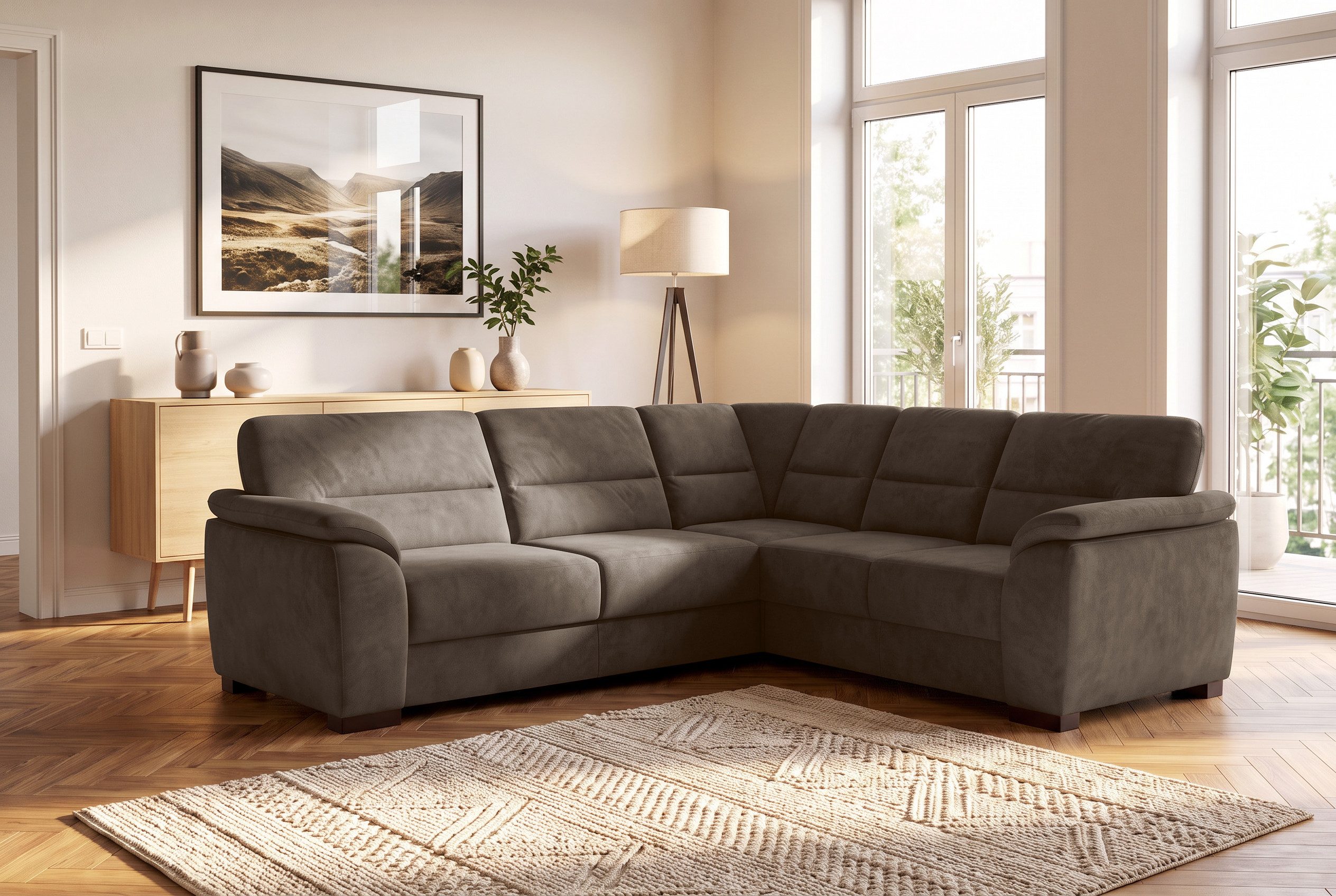 sit&more Ecksofa Montego L-Form, B: 256 cm, große Stoffauswahl, Komfortsitzhöhe 46 cm, mit Schlaffunktion, optional Schubkasten mit Stauraum