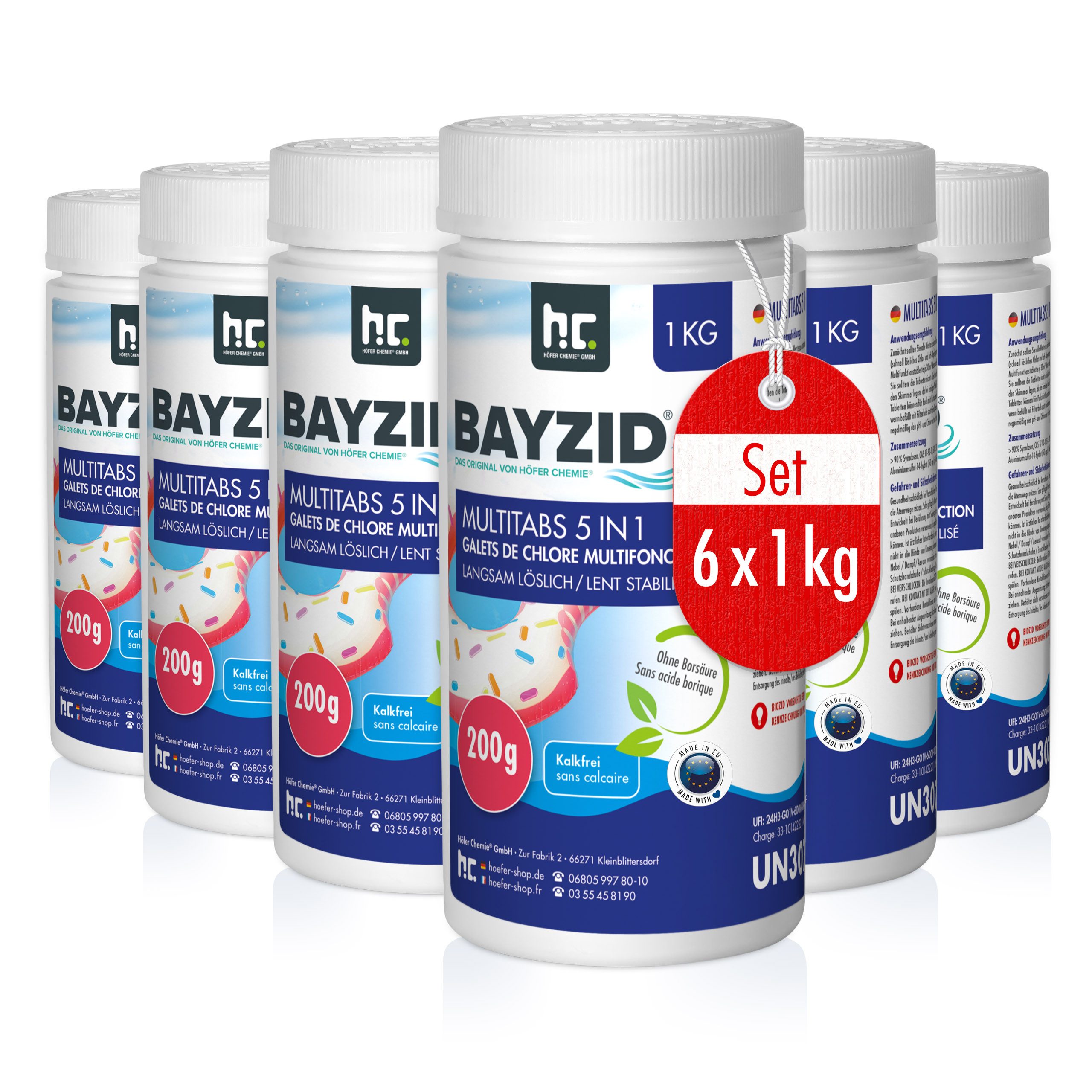 Höfer Chemie GmbH Poolpflege 6x 1 kg BAYZID® Multitabs 200g 5in1 für Pools, Kombitabletten für Pflege und Desinfektion