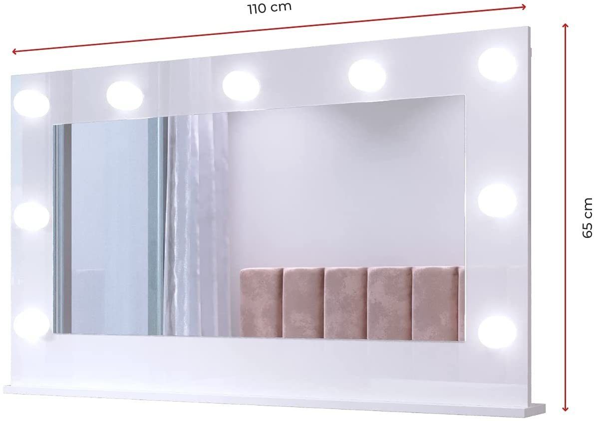 Domando Schminktisch Schminktisch LED Spiegel, Weiß Matt Weiß Silvi beidseitig Breite (2-St), montierbar 120cm, und Hochglanz
