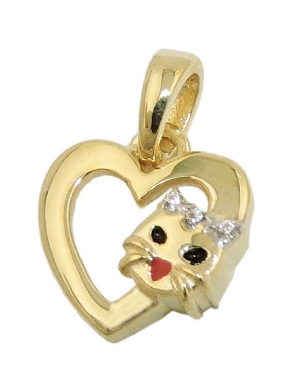 Kettenanhänger Anhänger Herz mit Katzenkopf 375 Gold 10 x 10 mm