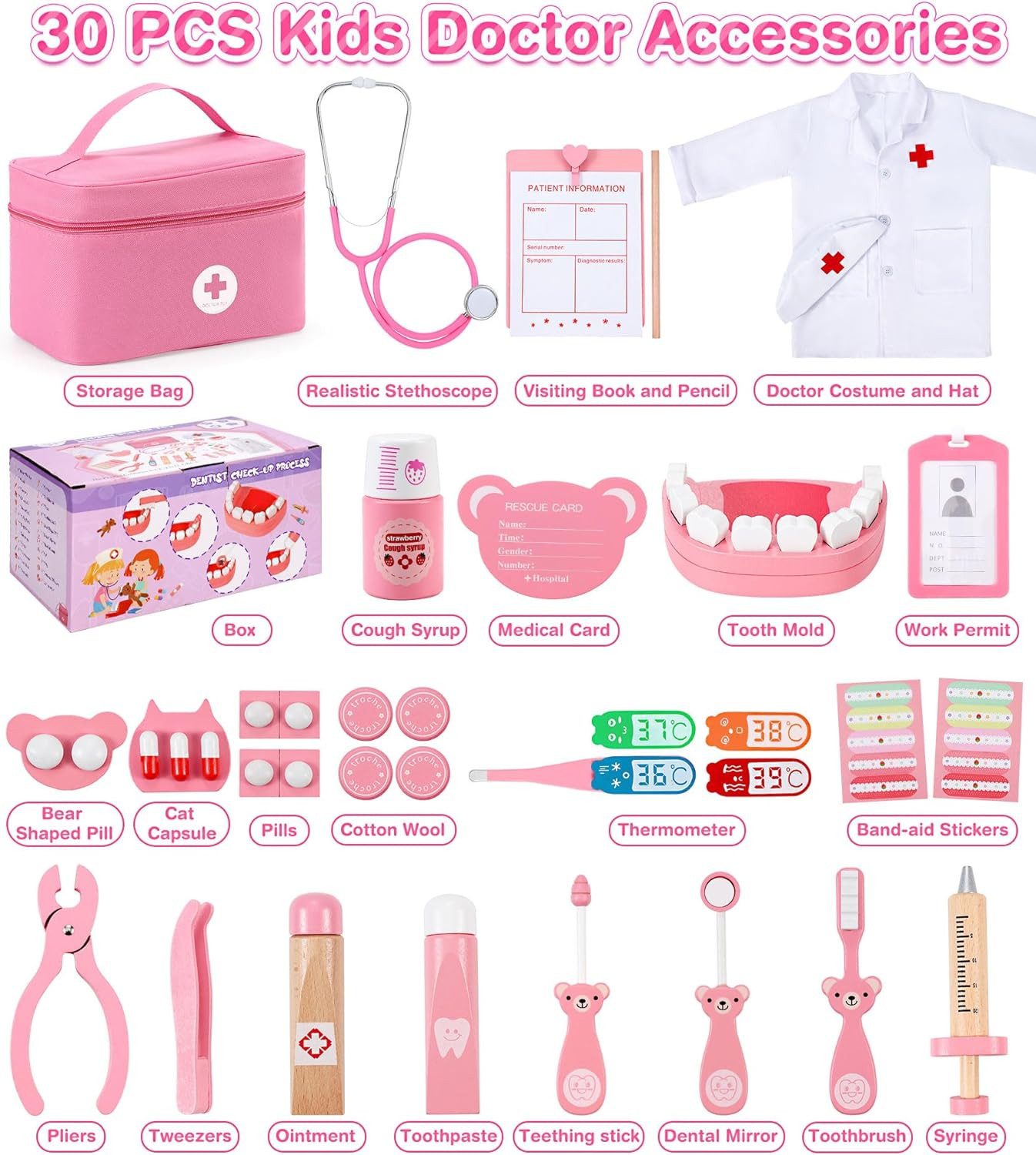 POPOLIC Spielzeug-Arztkoffer Holz Arztkoffer, Kinder Spielset, Pädagogisches Medizinische Spielzeug, (Kinder-Arztkoffer aus Holz – Ideal für Rollenspiele und Entwicklung), Perfektes Geschenk für Kinder ab 3 Jahren