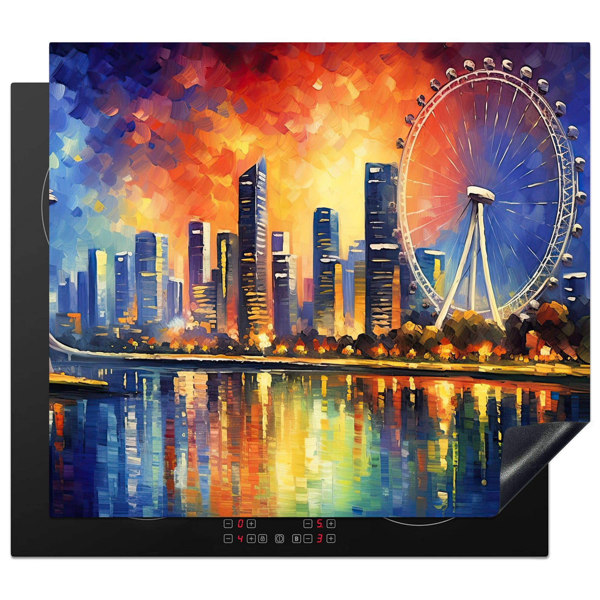Mobile Singapur Nacht Ceranfeldabdeckung tlg), Städte, - 60x52 - Vinyl, nutzbar, - MuchoWow Architektur (1 cm, Herdblende-/Abdeckplatte Kunst - Arbeitsfläche
