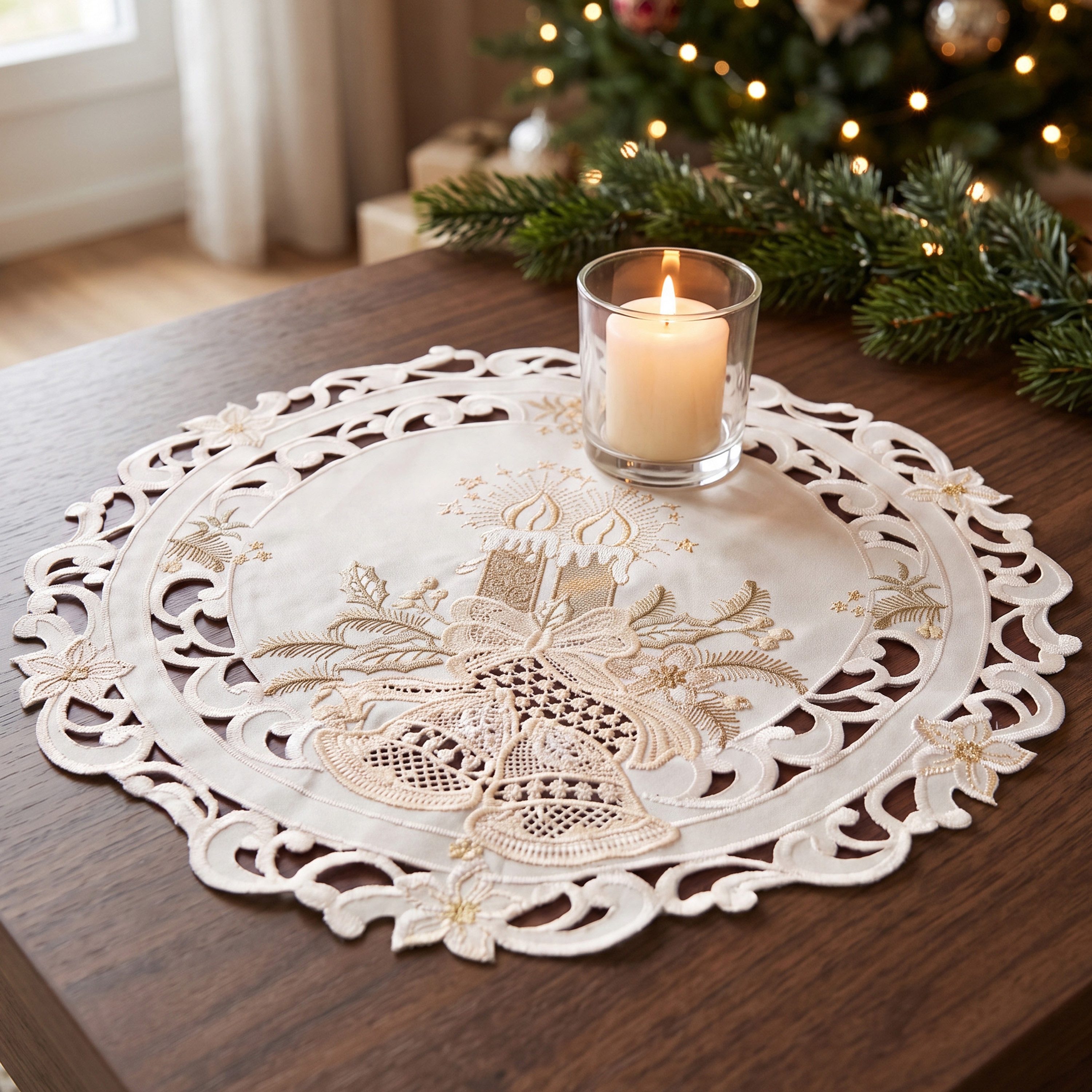 Stoffschmiede Tischdecke Weihnachten mit Spitzeneinsatz
