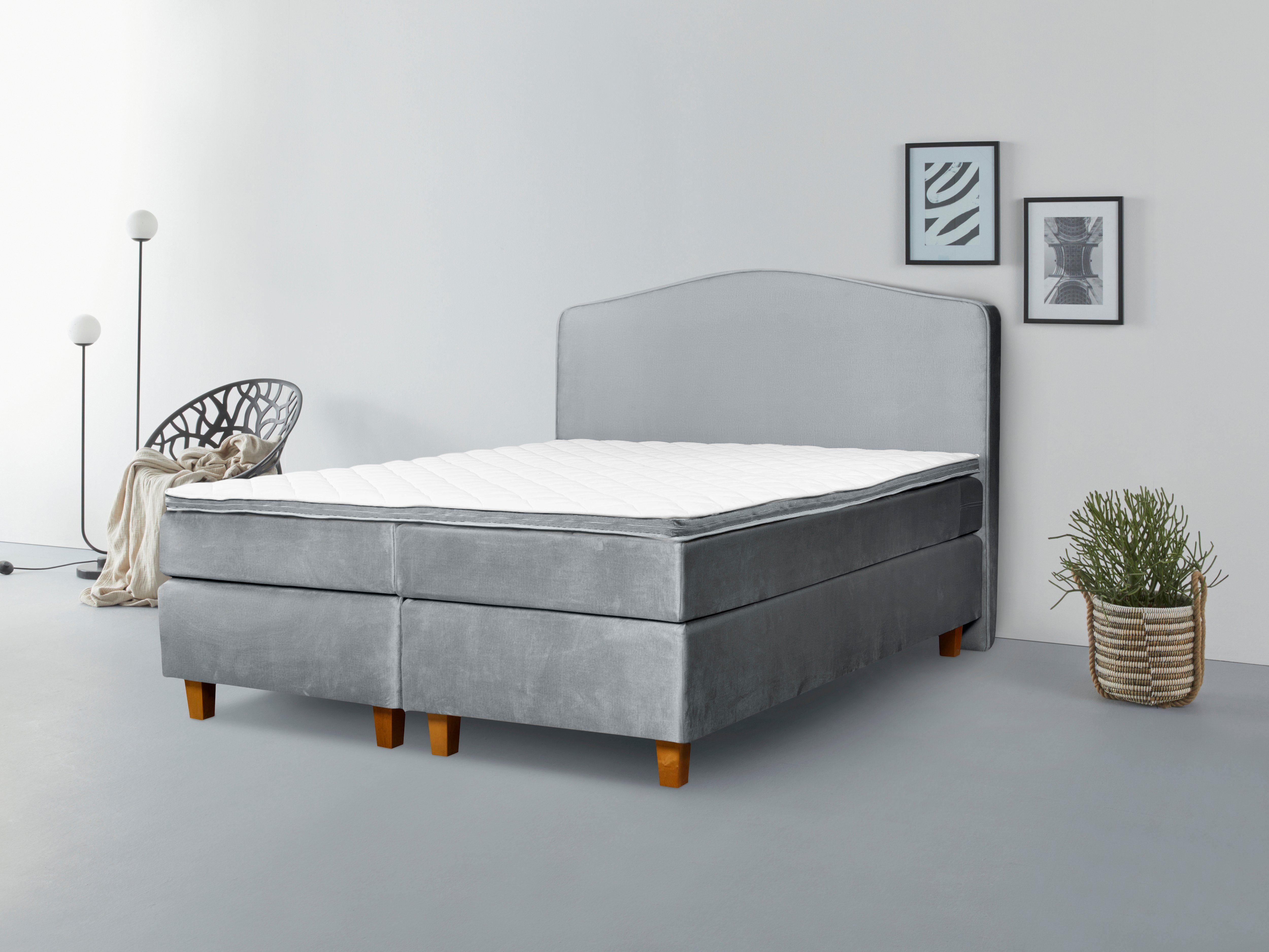 INOSIGN Boxspringbett Jalma, Füße massiver Birke Topper aus Inkl. 