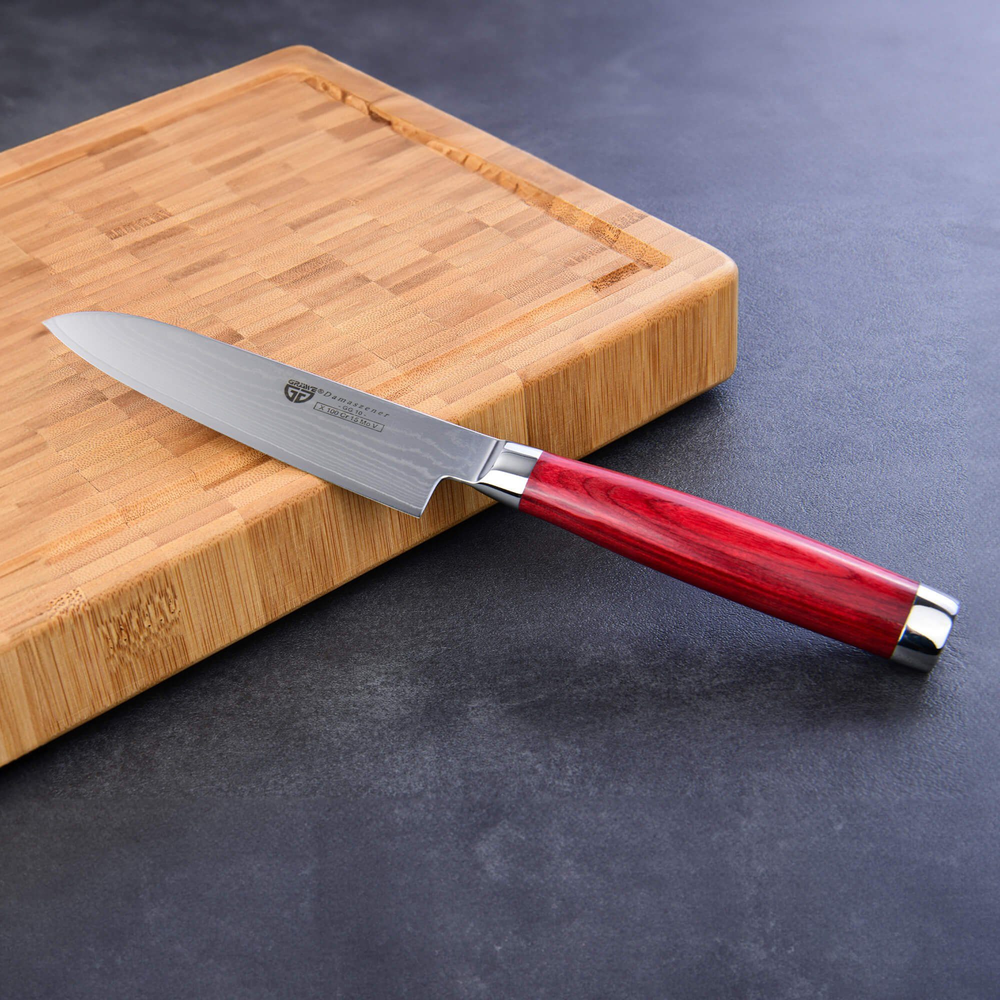 GRÄWE Damastmesser GRÄWE Damaszener Santokumesser 12,5 cm Klinge, GG-10 Stahl mit Harthol