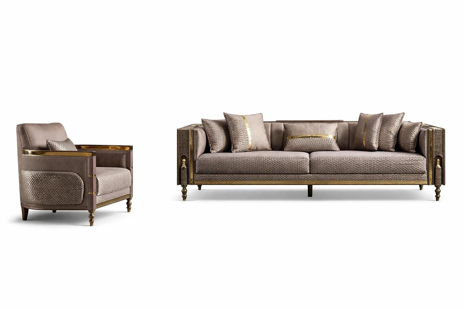 Xlmoebel Sofa Elegantes 4-Sitzer im Art Deco Stil mit passendem Sessel, 2 Teile, Made in Europa