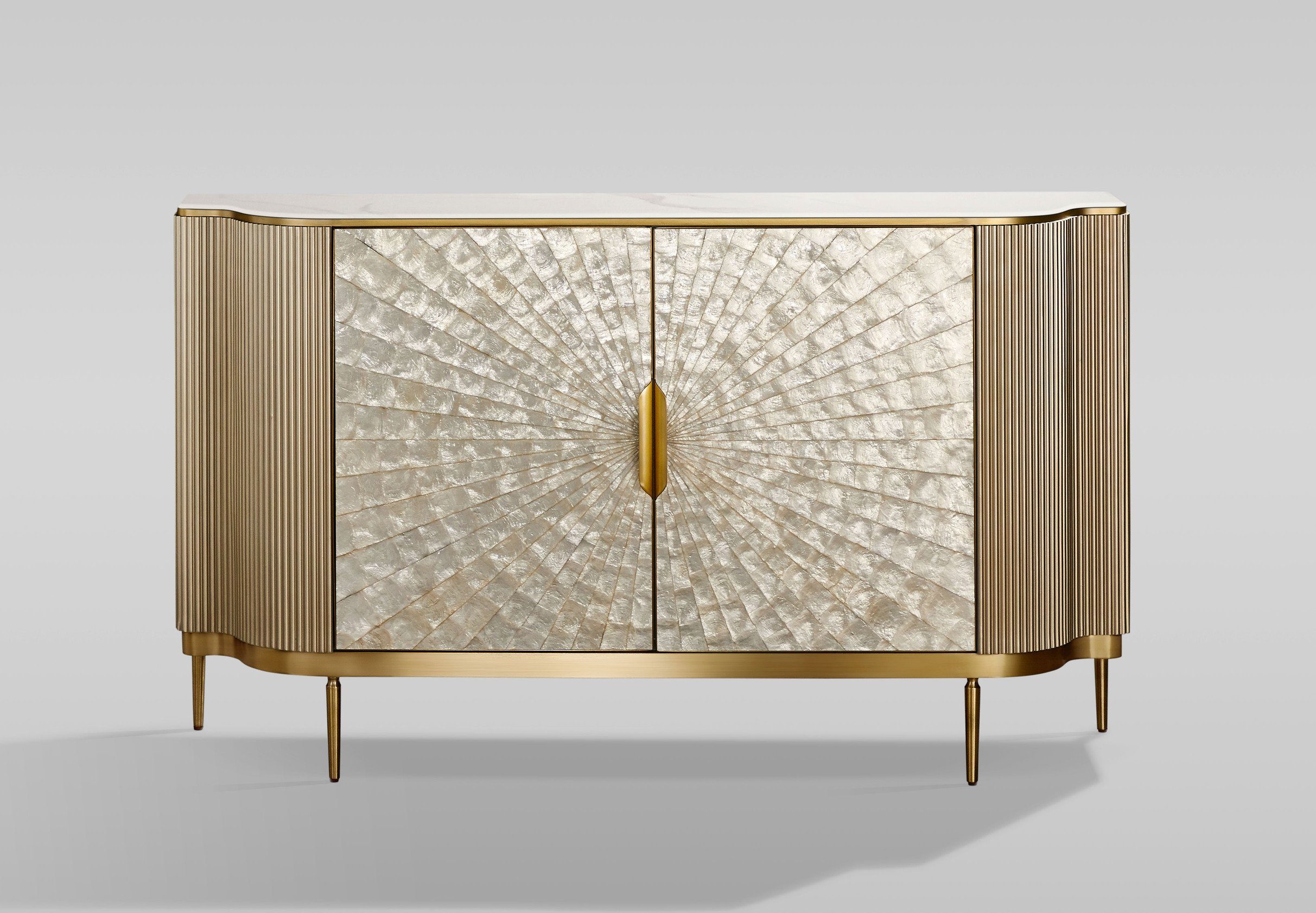 Livin Hill Kommode Stilig, Champagnergold, Marmorplatte, Muschelfront