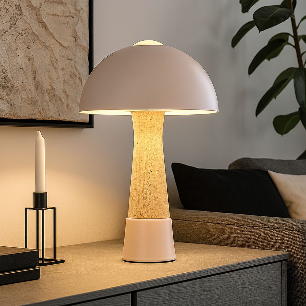 NOWA Tischleuchte, Leuchtmittel nicht inklusive, Tischleuchte Schalter champagnerfarben matt Beistelllampe H 36,5 cm