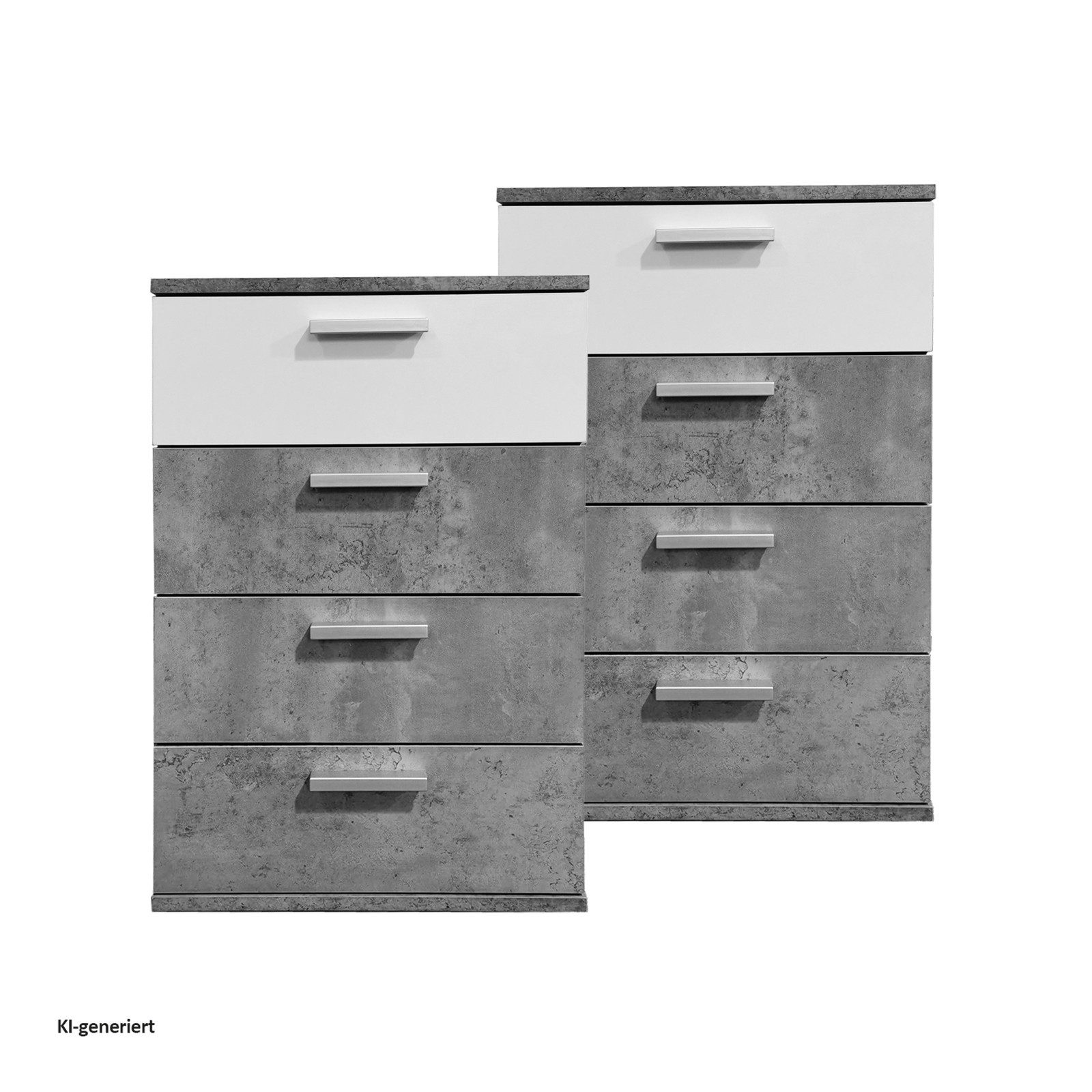 HTI-Living Nachtschrank Nachtkommode 4 Schubladen Nina Beton Weiß 2er-Set (Set, 2-St., 2 Nachtschränke) Nachtschrank Nachttisch