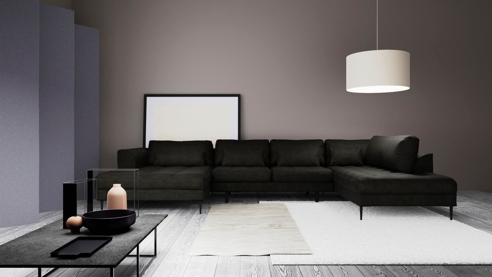 TRENDMANUFAKTUR Wohnlandschaft Luzi, gemütliches Sofa, extra viel Platz, viele Kissen, OTTOs Choice, Designsofa mit tollem Sitzkomfort, Metallfüße schwarz, Breite 361 cm