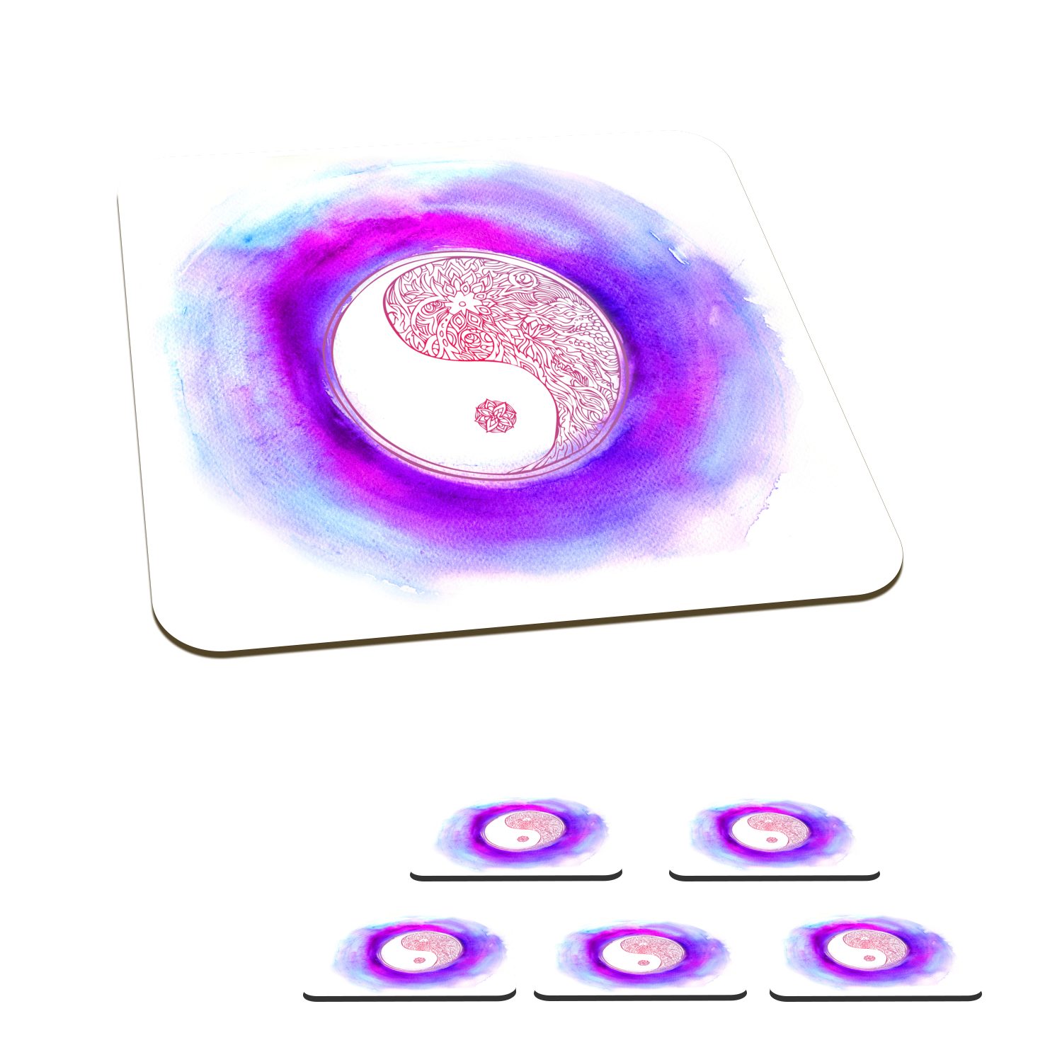 MuchoWow Glasuntersetzer Eine Illustration eines Gläser, für Tasse Logos Untersetzer, Zubehör und 6-tlg., mit Korkuntersetzer, Yang Glasuntersetzer, Yin Farben, Tischuntersetzer