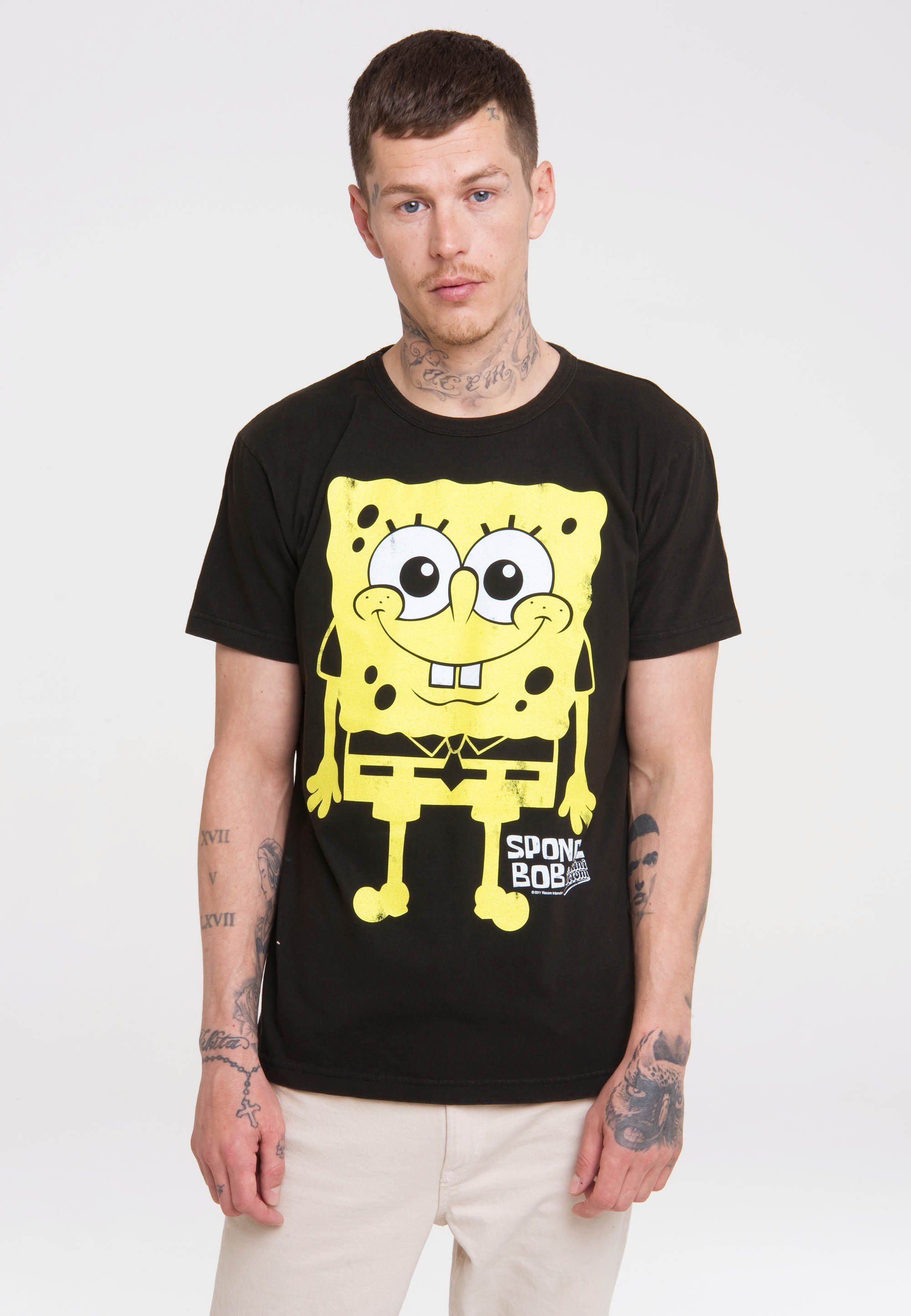 Spongebob Print T-Shirt mit schwarz-gelb LOGOSHIRT Schwammkopf lizenziertem