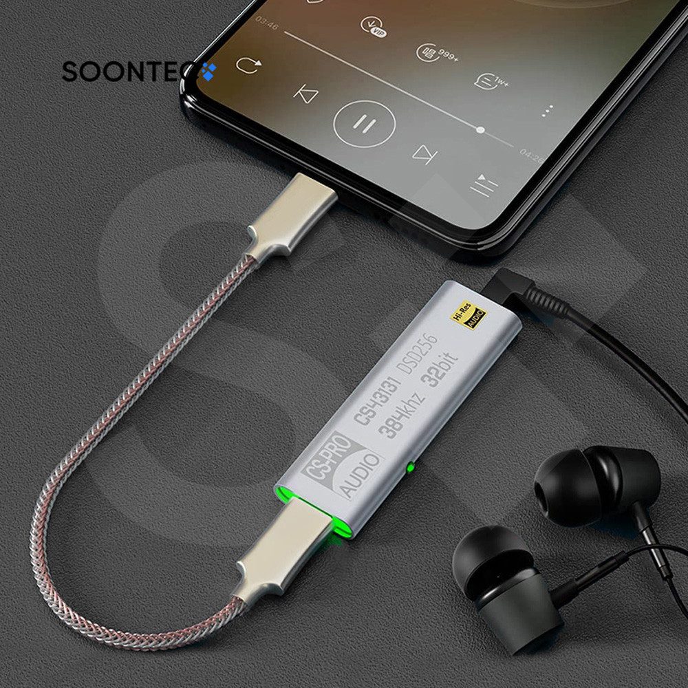 SOONTEC Hi-Res DAC Soundkarte 384kHz DSD256 CS43131/USB-C/Lightning/zu 3,5 mm Kopfhörerverstärker