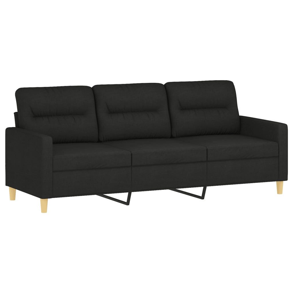 vidaXL Sofa 3-Sitzer-Sofa mit Zierkissen Schwarz 180 cm Stoff