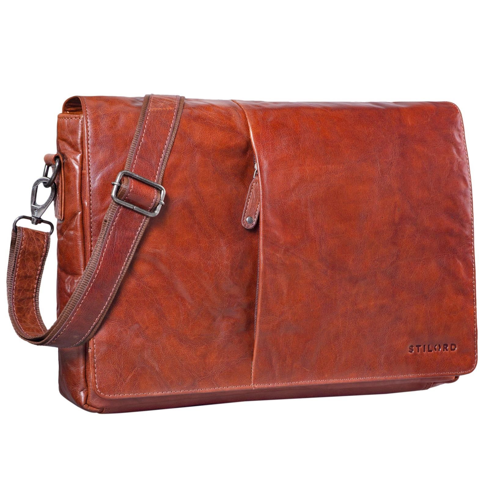 STILORD Umhängetasche "Joel" Messenger Bag Umhängetasche 15,6 Zoll brandy - braun