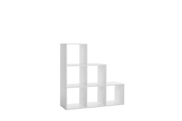 möbelando Regal Unna, Modernes Regal aus Spanplatte in Weiß mit 6 offenen Fächern. Breite 105 cm, Höhe 105 cm, Tiefe 33 cm