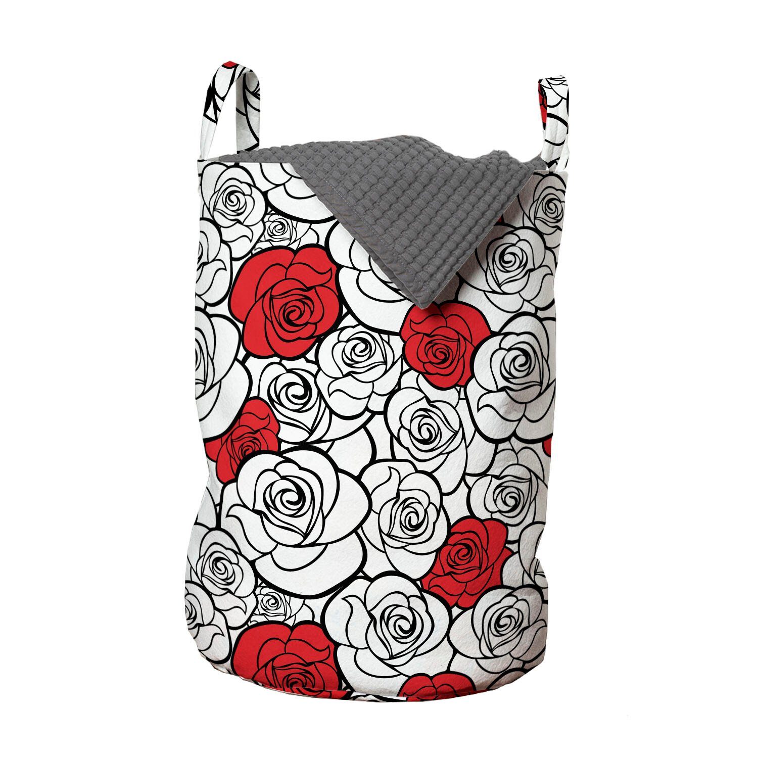 Abakuhaus Wäschesäckchen Wäschekorb mit Griffen Kordelzugverschluss für Waschsalons, Romantisch Rosen-Liebe-Blüten