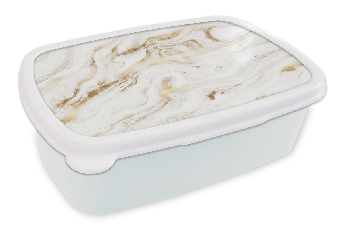 MuchoWow Lunchbox Marmor - Gold - Weiß, Kunststoff, (2-tlg), Brotbox für Kinder und Erwachsene, Brotdose, für Jungs und Mädchen