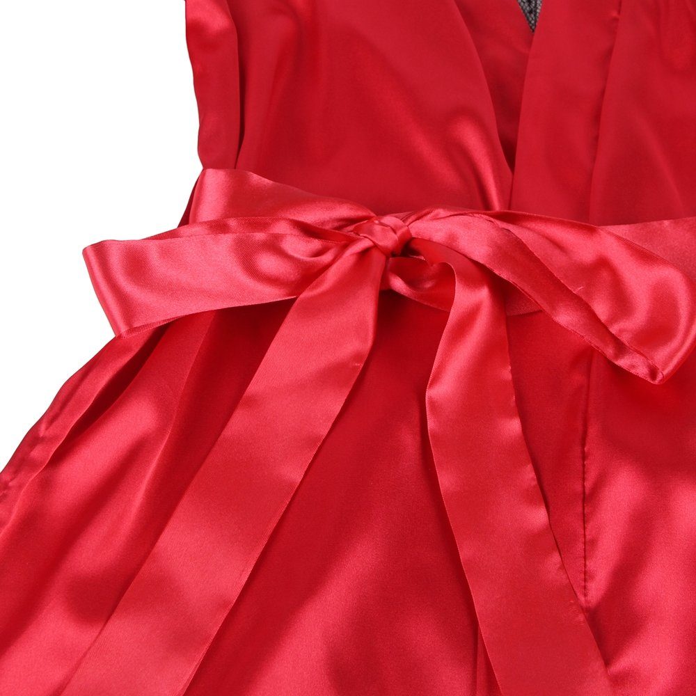 Spitze, und sexy elegantem in Satin Cecile Lingerie aus Kimono rot, Dessous Kimono blickdicht Organza
