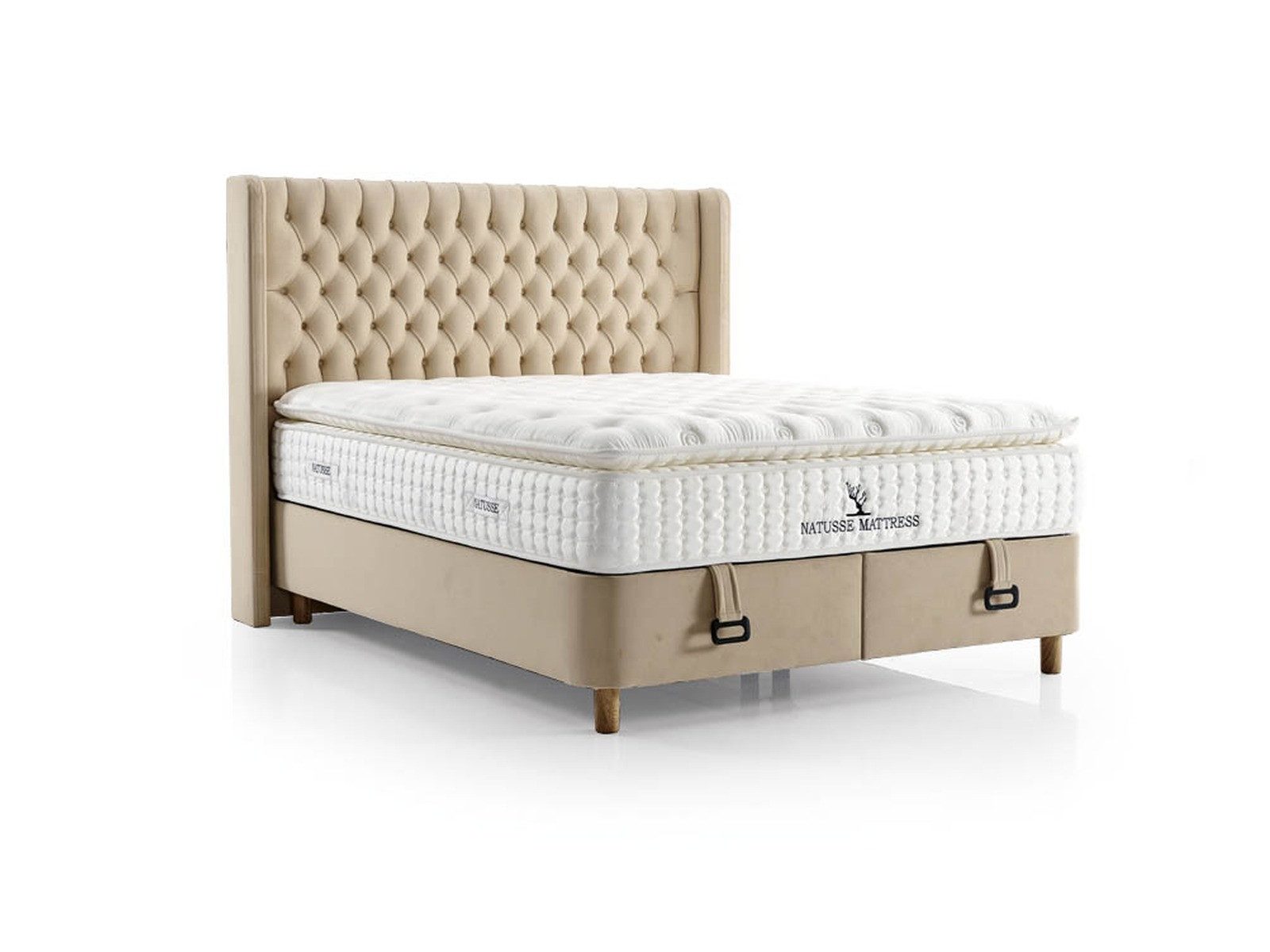 Villa Möbel Boxspringbett Daisy (Bett (ohne Matratze), Liegefläche 90x190), Bettkasten mit XXL Stauraum und Gasdruckfedern für einfache Handhabung