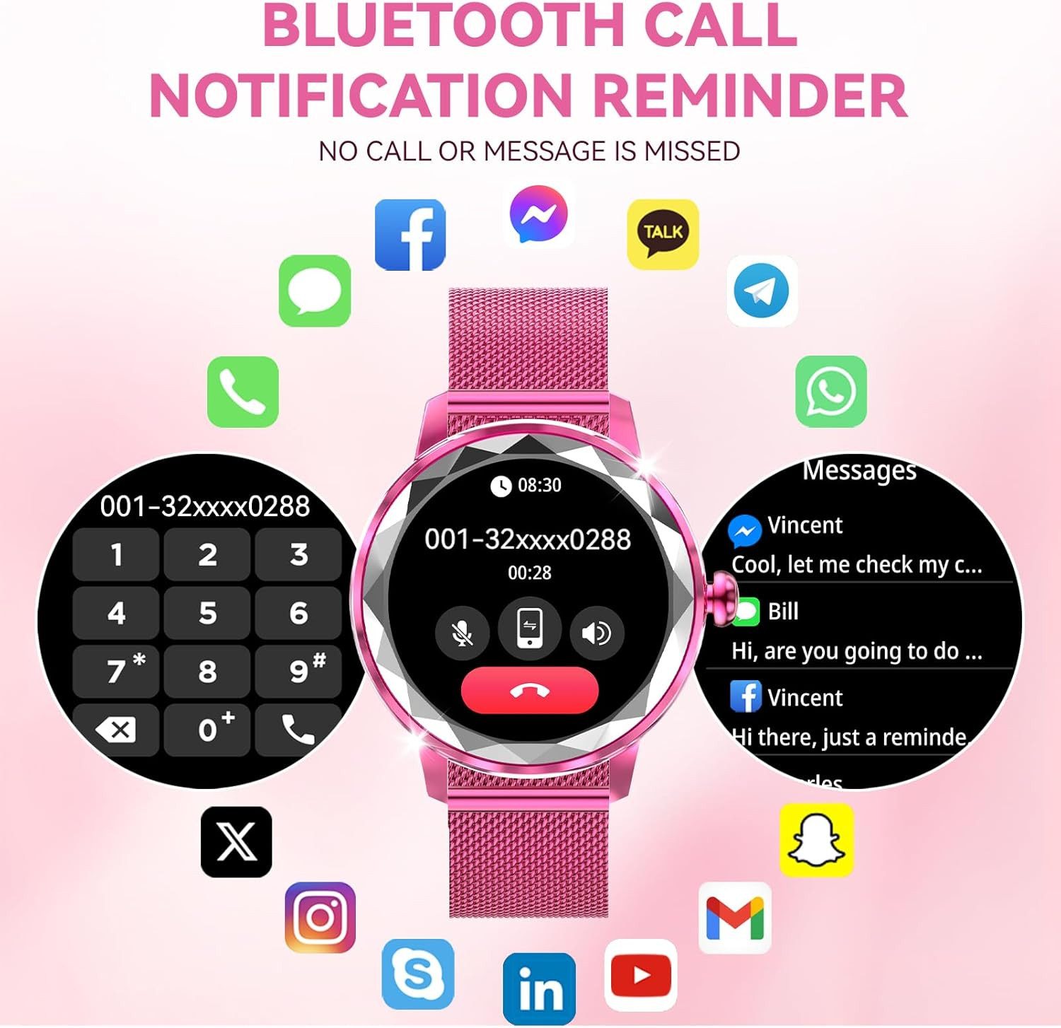 Zevelora Damen's IP68 wasserdicht Fitness-Tracker Telefonfunktion Smartwatch (Android/iOS), mit Anruf-Funktion 123 Sportmodi Menstruationszyklus-Funktione
