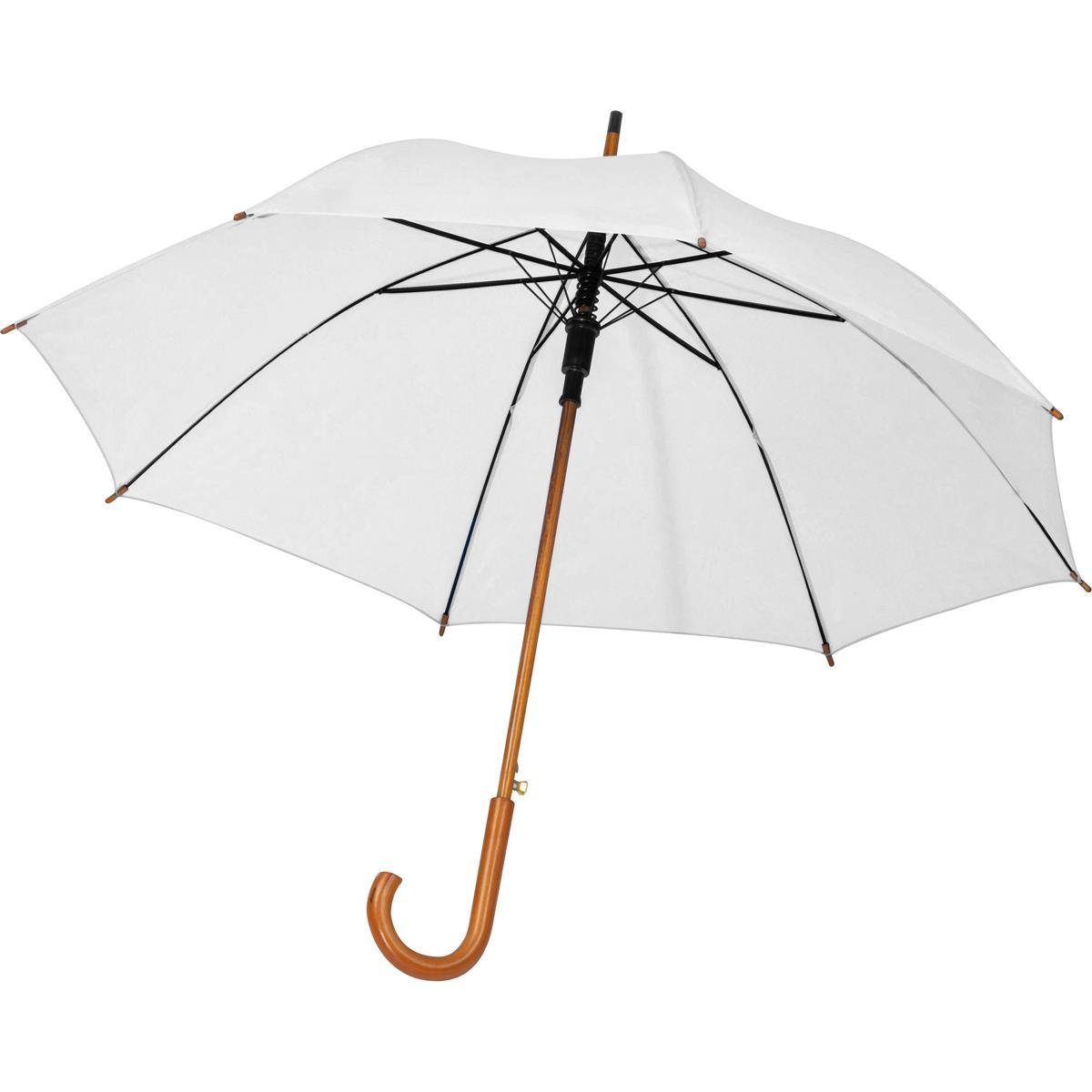 Easy Gifts Stockregenschirm Automatik-Regenschirm mit Holzgriff / Farbe: weiß