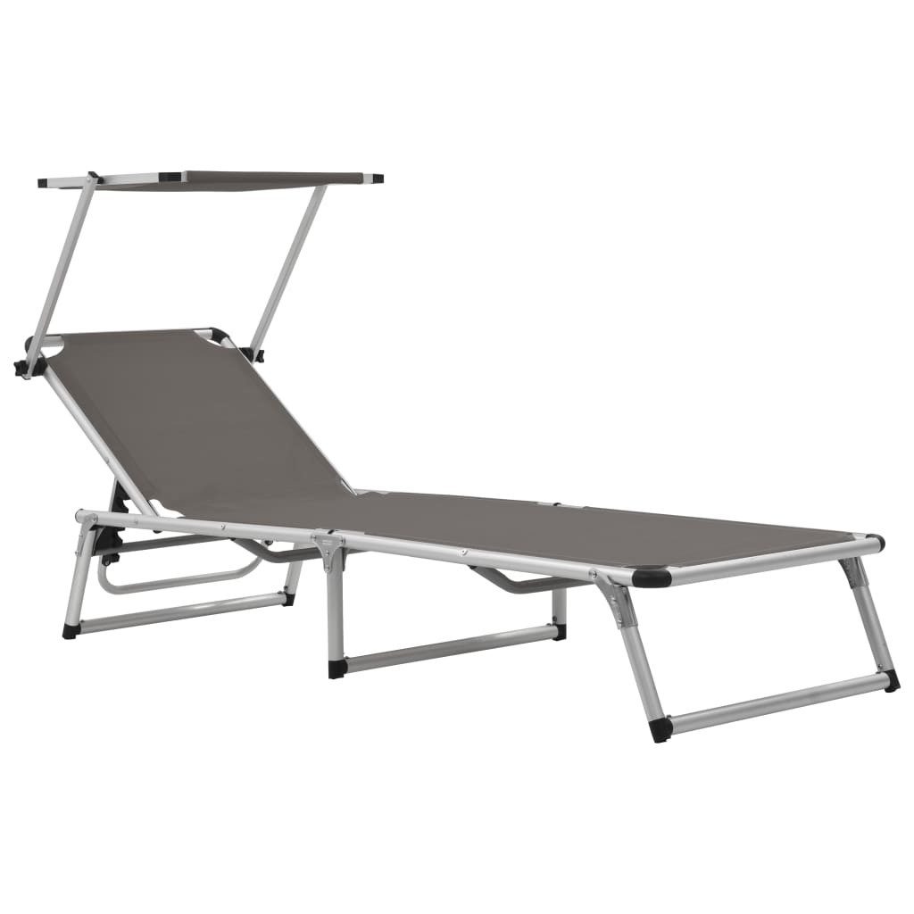 Campingliege 110 kg Klappliege mit Sonnenschutz Aluminium und Textiline Grau Campin