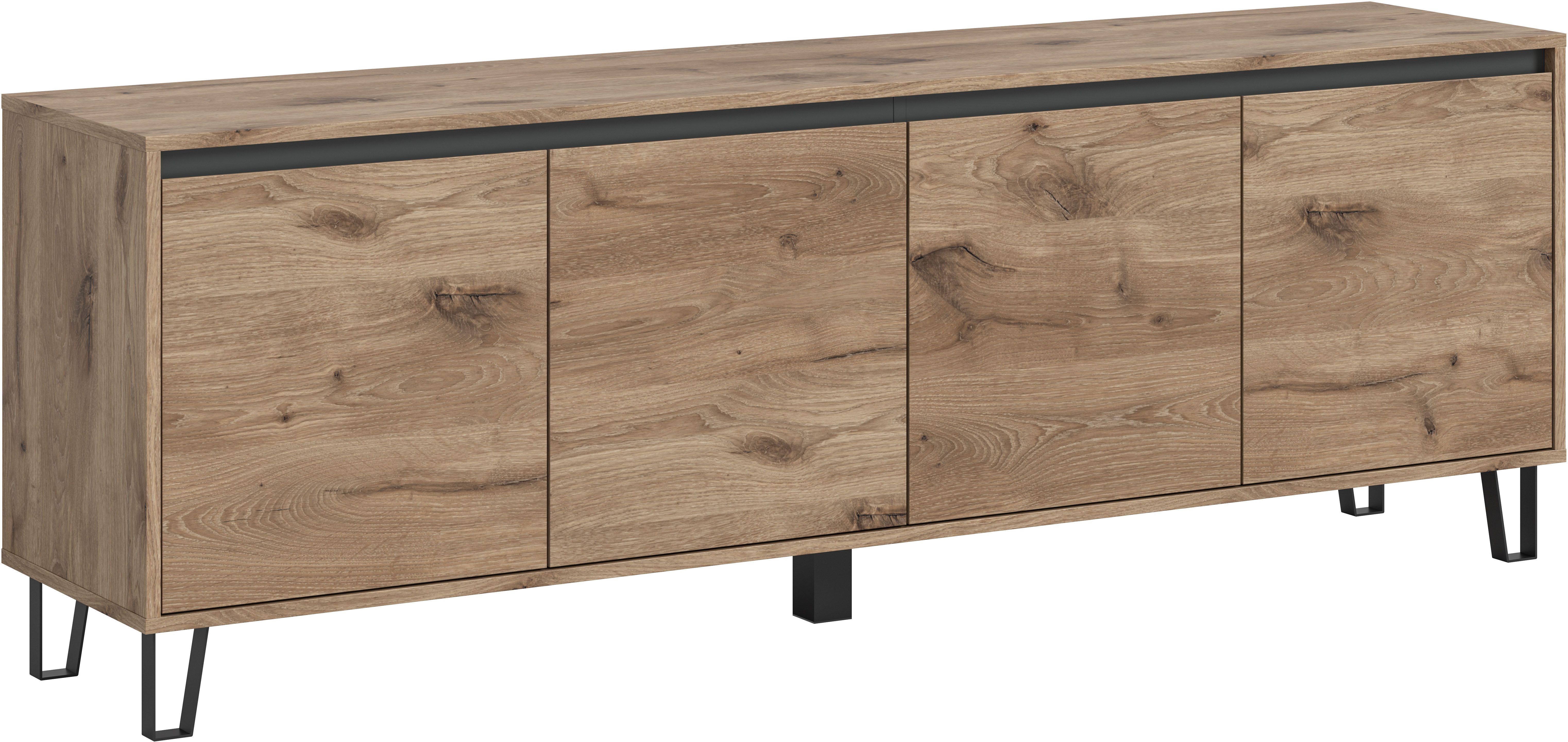 Home affaire Lowboard BALTIC, Breite 184cm, grifflose Fronten, Metall-Füße, günstig online kaufen