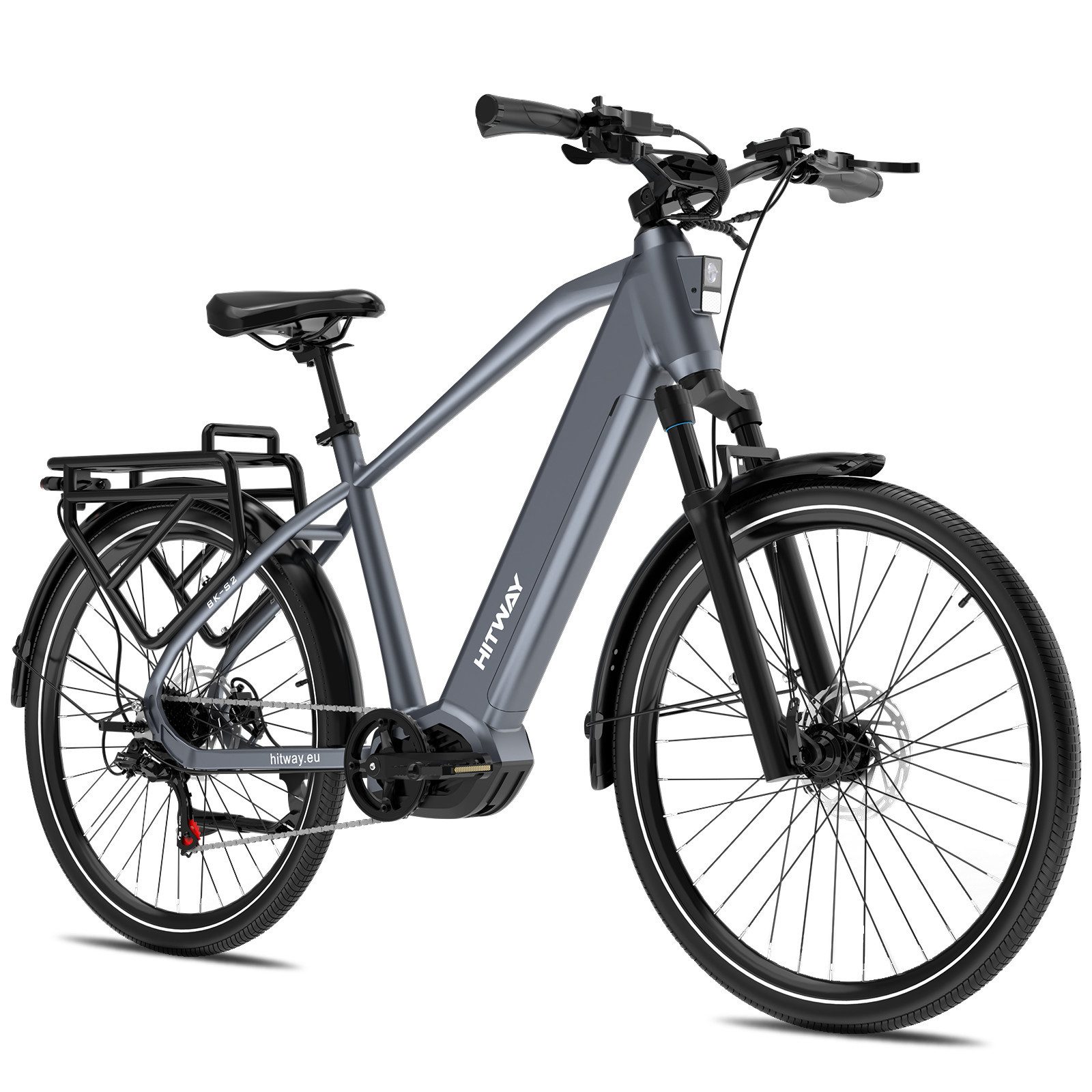 HITWAY E-Bike Cityrad Bis zu 175 km, 2h Schnellladen, 250W Nennleistung, 120 Nm, 720 Wh, 7 Gang, Kettenschaltung, Mittelmotor, 720 Wh, 750W Spitzenleistung, Drehmomentsensor, Lockout-Gabel, Hydr. Bremsen