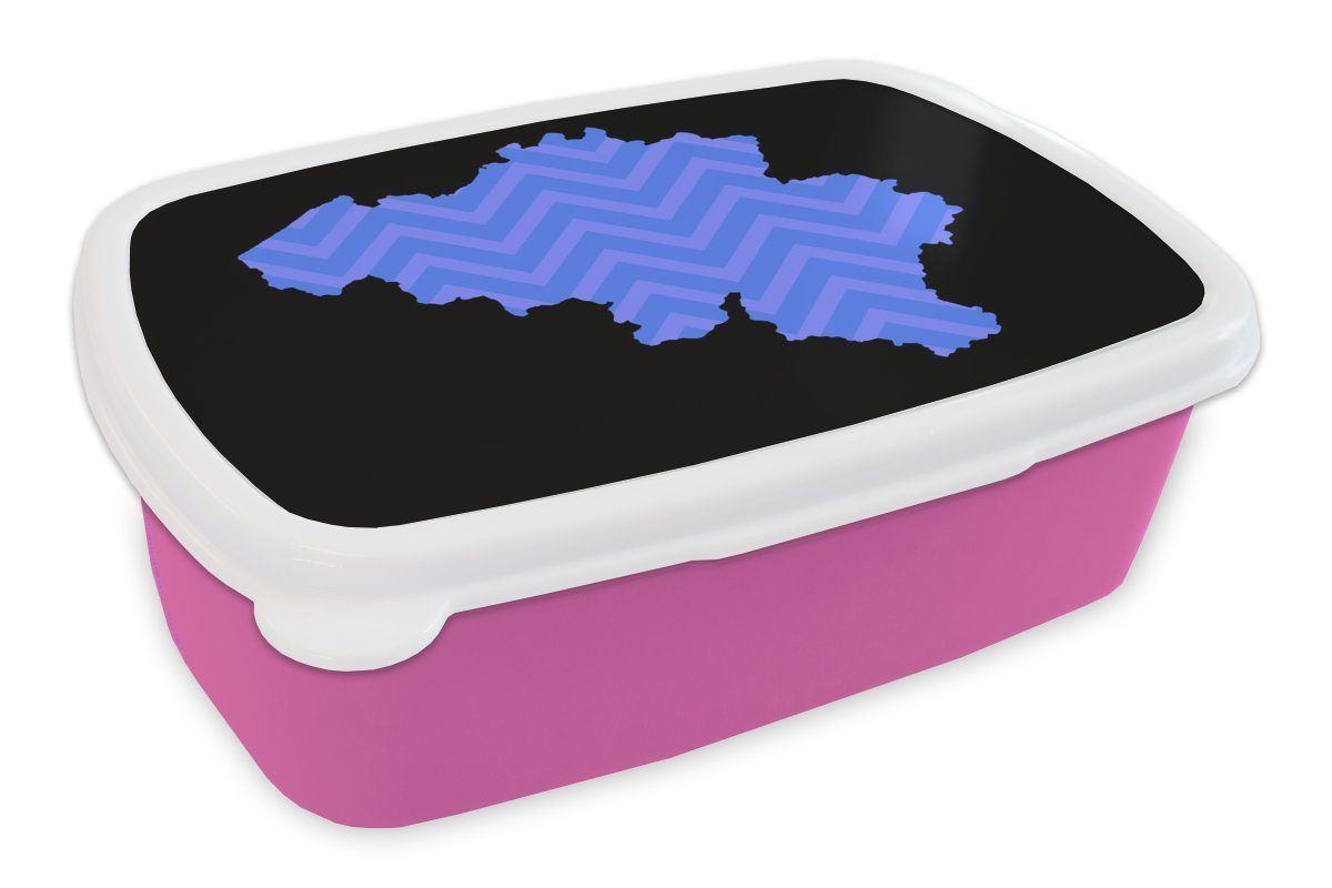MuchoWow Lunchbox Karte - Erwachsene, - Kunststoff Kinder, Brotbox (2-tlg), Brotdose Kunststoff, Belgien für Muster, Mädchen, rosa Snackbox