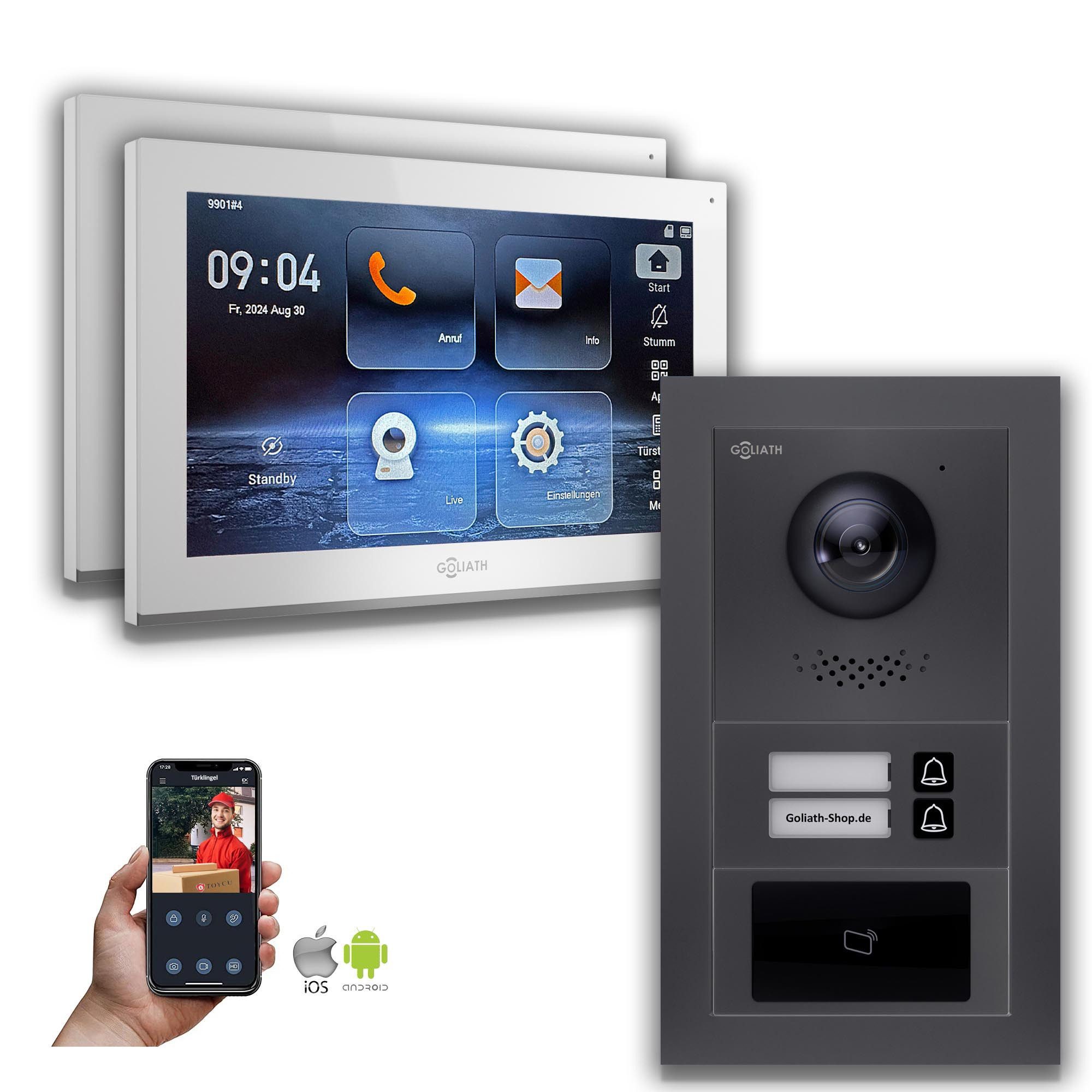 Goliath Intercom Video-Türsprechanlage Goliath IP Video Türsprechanlage: 10-Zoll 2 Familienhaus, RFID, Anthra (Privat oder Gewerblich)