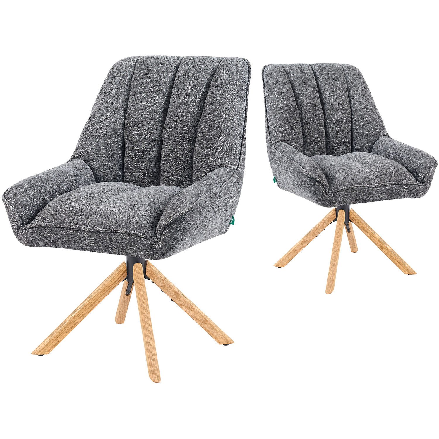 DUBI Möbel Polsterstuhl Mika-Leon, Federkern, Eiche geölt, 360° drehbar, Rückstellfunktion im 2er-Set