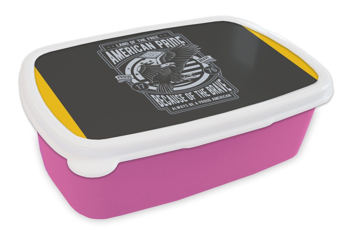 MuchoWow Lunchbox Vogel - Amerika - Jahrgang, Kunststoff, (2-tlg), Brotbox für Erwachsene, Brotdose Kinder, Snackbox, Mädchen, Kunststoff rosa