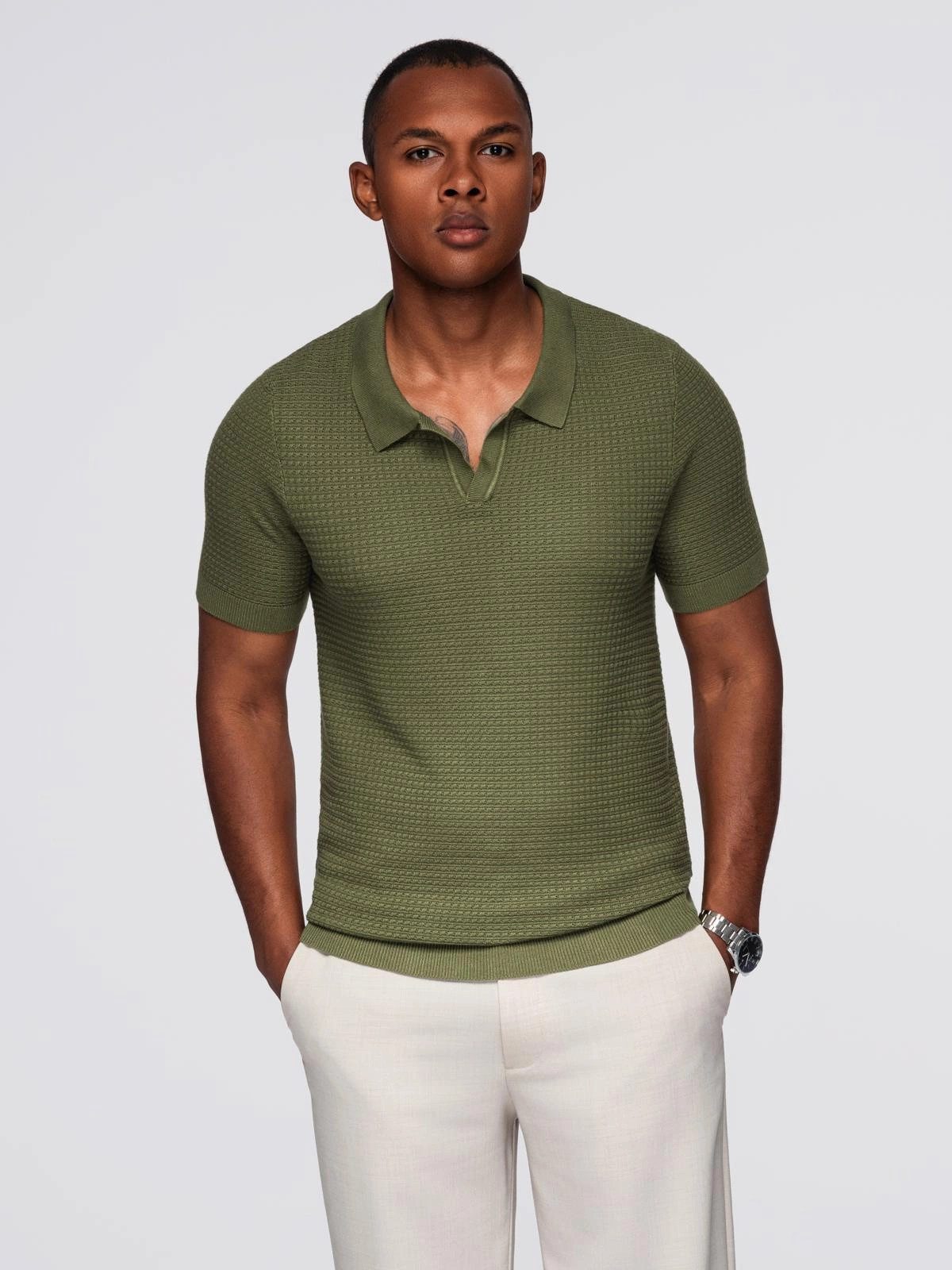 OMBRE Poloshirt Gestricktes Poloshirt für Herren ohne Knöpfe günstig online kaufen