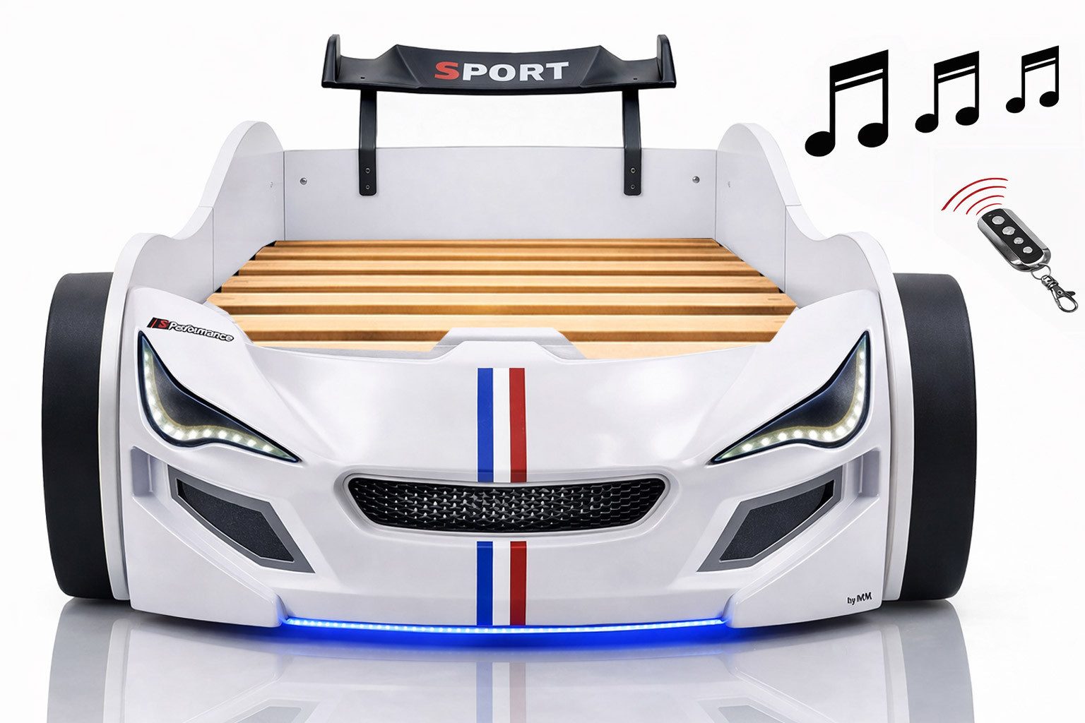 Aileenstore Autobett TURBO GTE (ohne Zubehör), Kinderbett 90x200, Lattenrost,LED,Unterbodenlicht,Sound,Fernbedienung