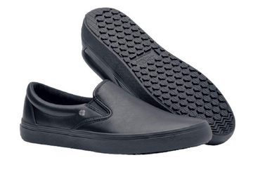 Shoes For Crews MERLIN Slip on, Slipper für Arbeit und Freizeit, Leder, schwarz Arbeitsschuh Leder, wasserbeständig