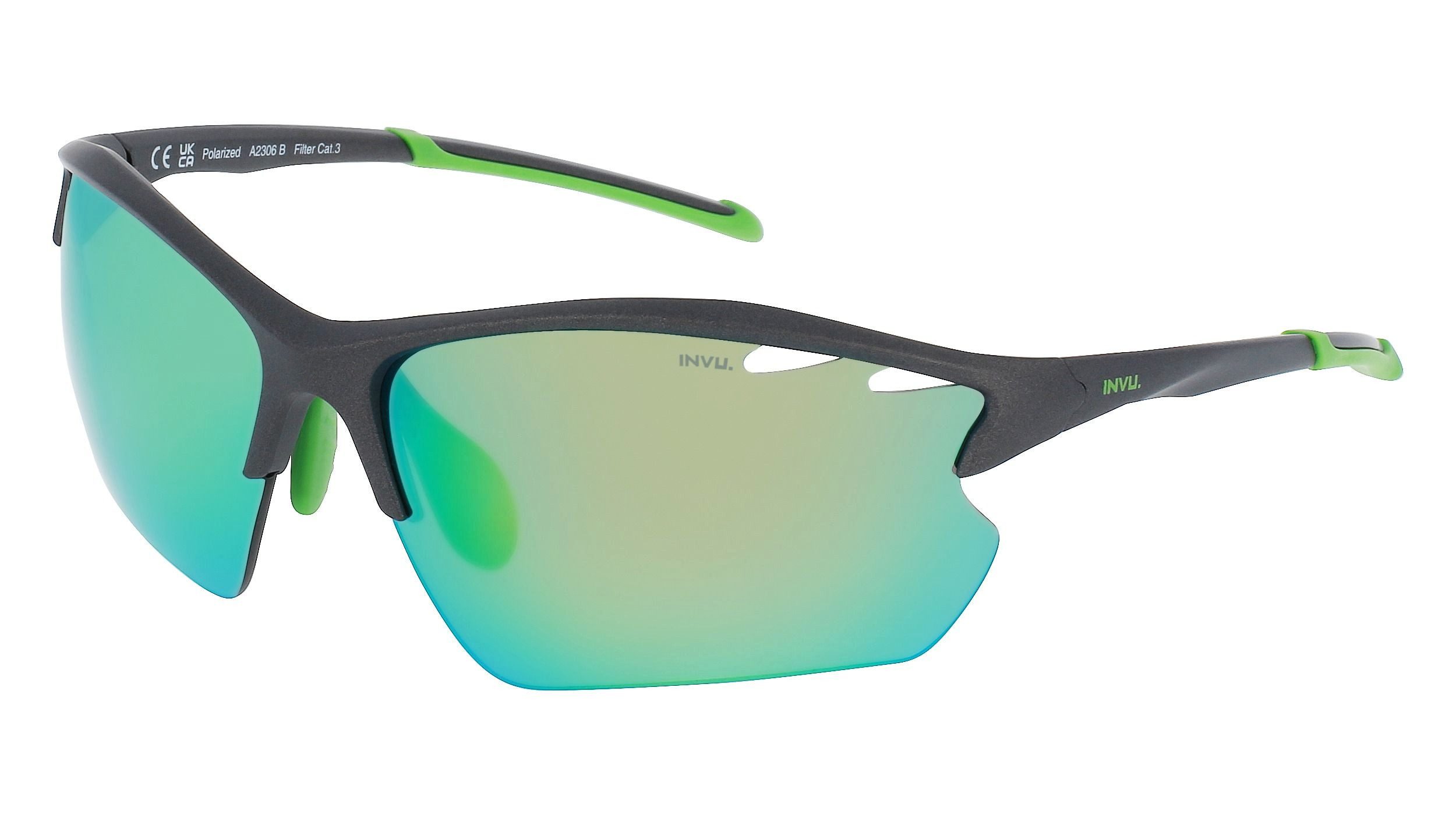 INVU Fahrradbrille INVU matt grau grün Spiegel grün