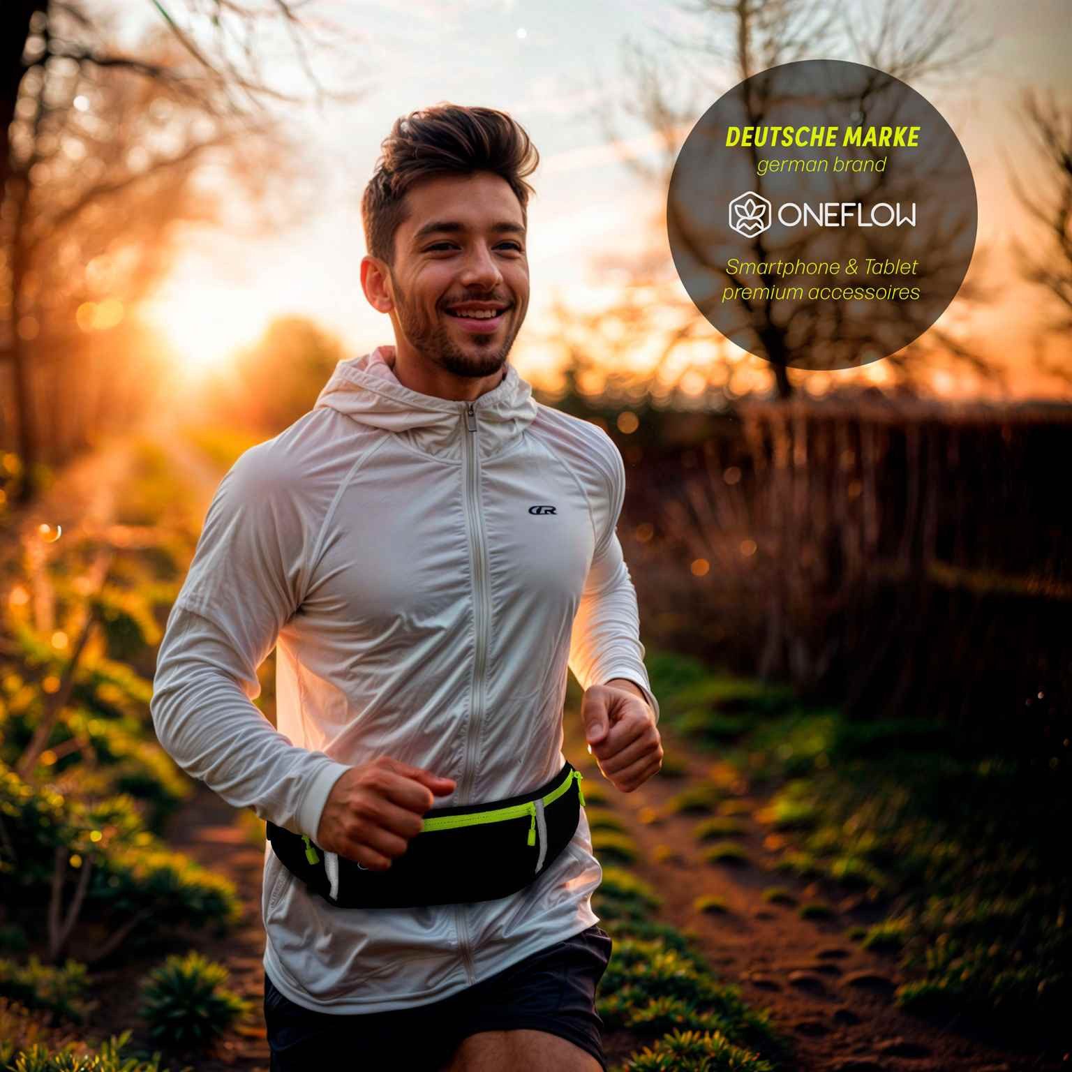 ONEFLOW Laufgürtel für Motorola Moto Z2 Play Lauftasche ActivePro Belt Schwarz Sport Handytasche zum Joggen Damen Herren Bauchtasche Handy Running