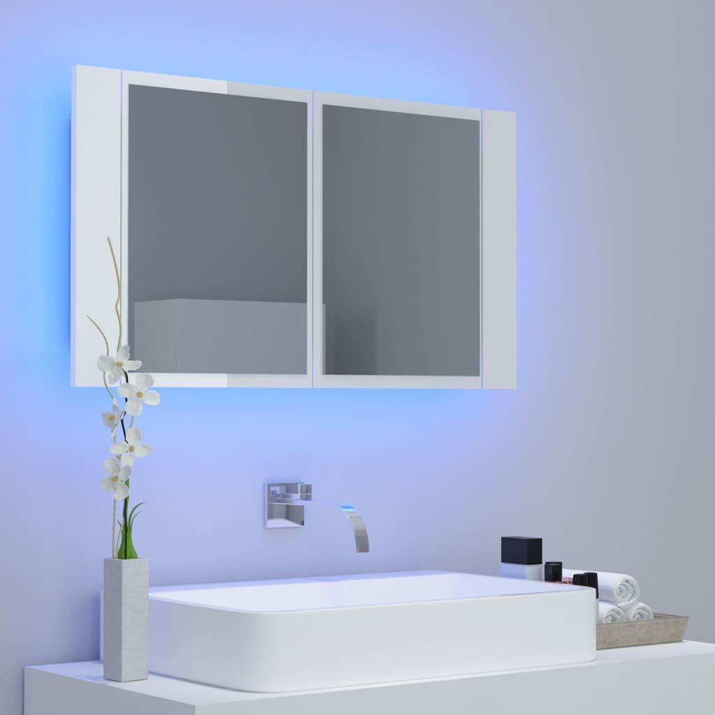 Hochglanz-Weiß Acryl (1-St) 80x12x45 LED-Bad-Spiegelschrank Badezimmerspiegelschrank vidaXL cm