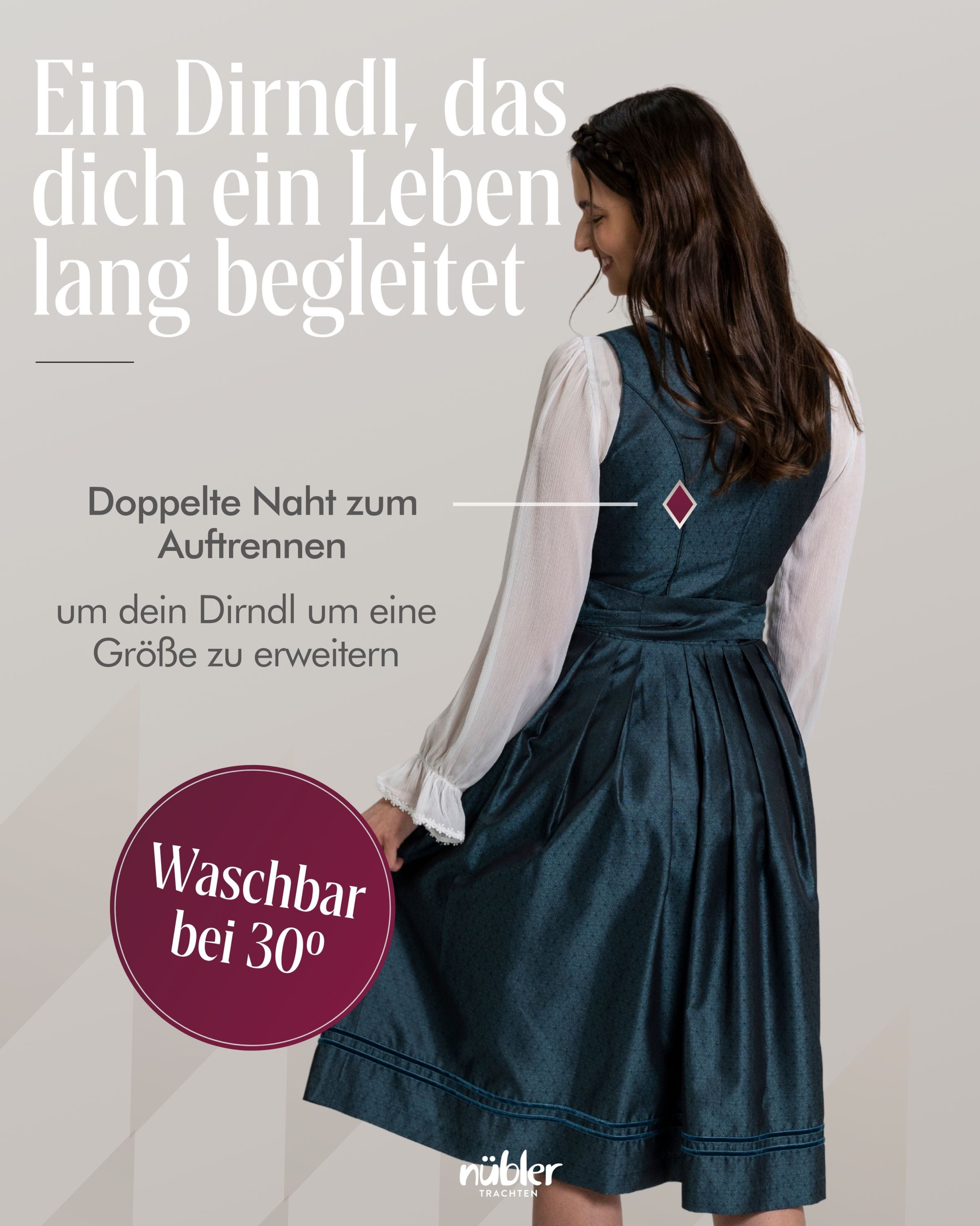 Nübler Dirndl Midi Dirndl Kerala in Ozeanblau von Nübler - Rocklänge 70 cm