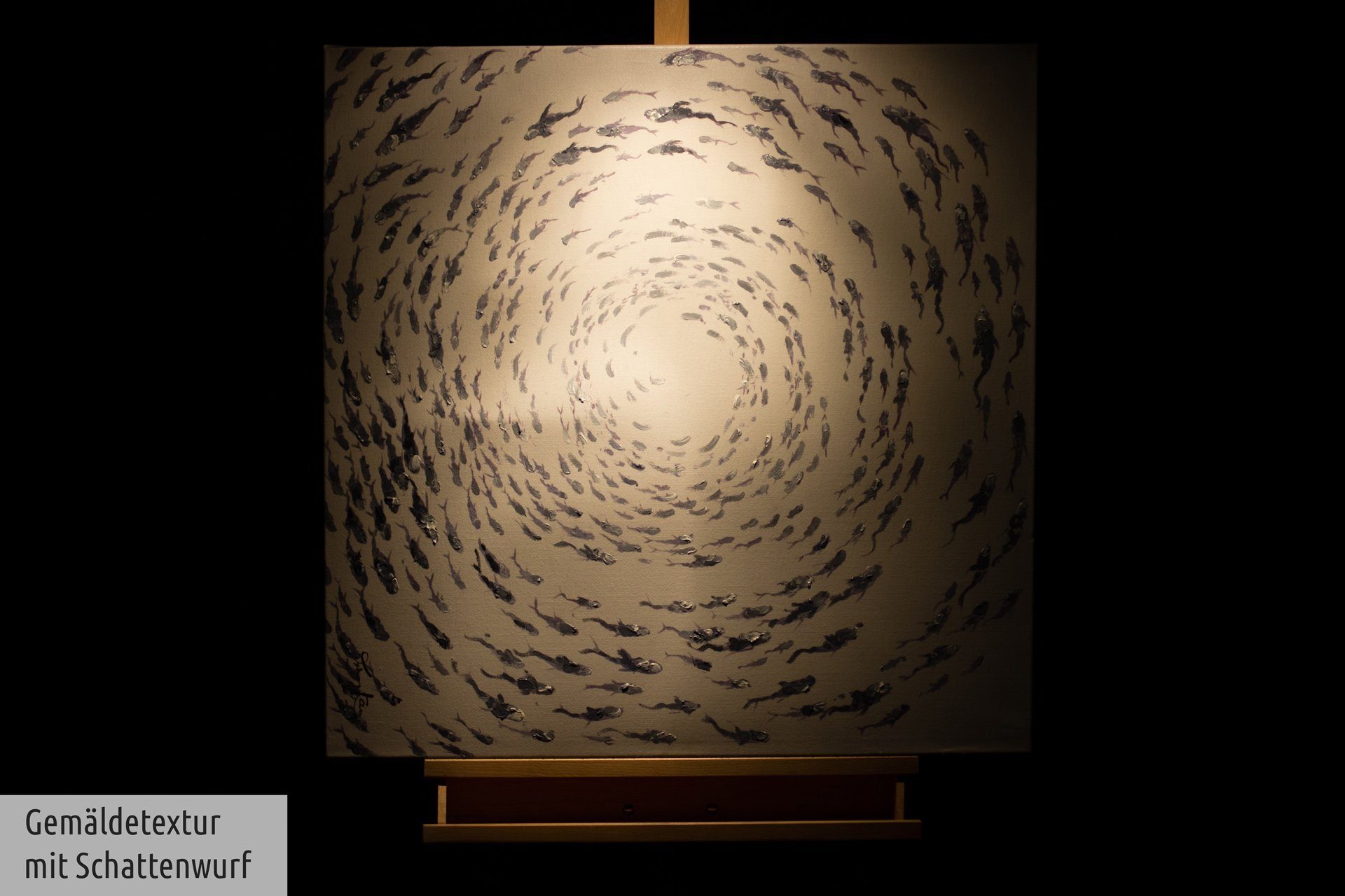Wandbild Sog KUNSTLOFT des Gemälde cm, 100% 80x80 HANDGEMALT Wohnzimmer Im Leinwandbild Fischschwarms