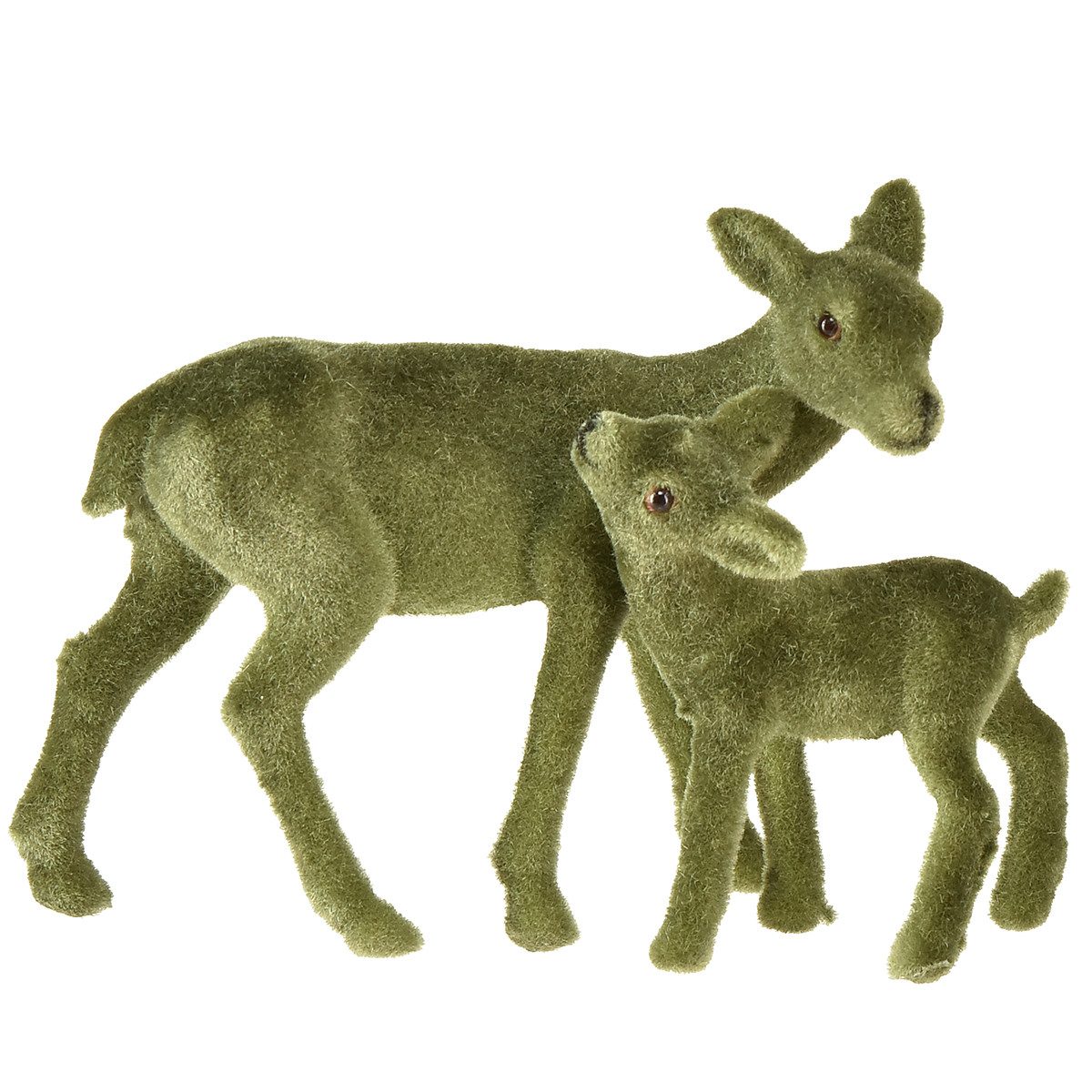 Florists Products Weihnachtsmann Weihnachtsdeko Rehfigur Set Grün Samt Beflockt Reh mit Kitz, 4 Stück