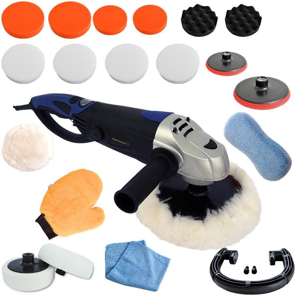 Duke-Handel Rotationspoliermaschine Poliermaschine Polierer Autopolierer Schleifmaschine 1600Watt (Set 2), 3000 max. U/min, (Set, 25 tlg., inkl. umfangreichem Polier- und Schleifzubehör), ohne Akku und Ladegerät, Griff ist drehbar um 180°