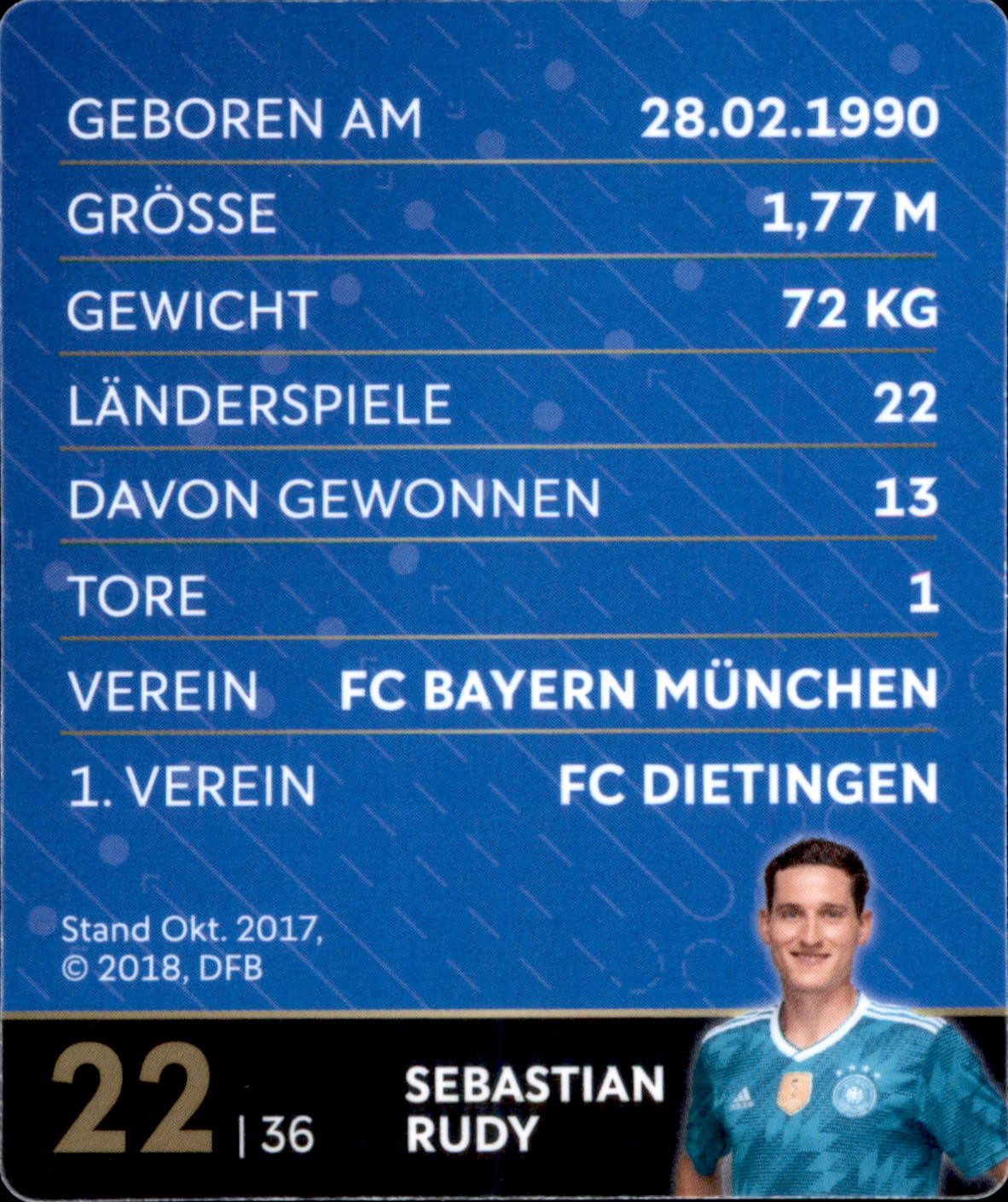 REWE Sammelkarte 22 - Sebastian Rudy - REWE WM18 Sammelkarte