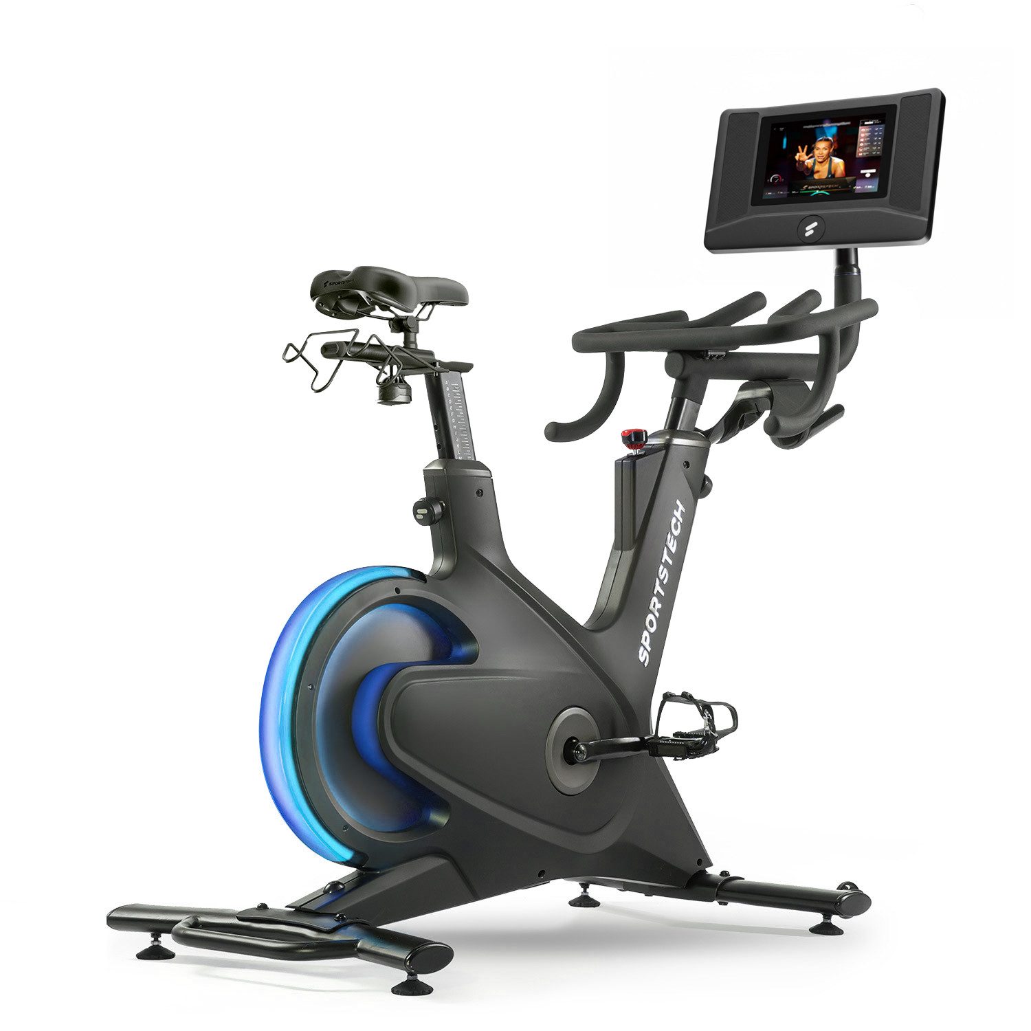 Sportstech Speedbike sBike, Transportrollen Flaschnehalter Touch-Display