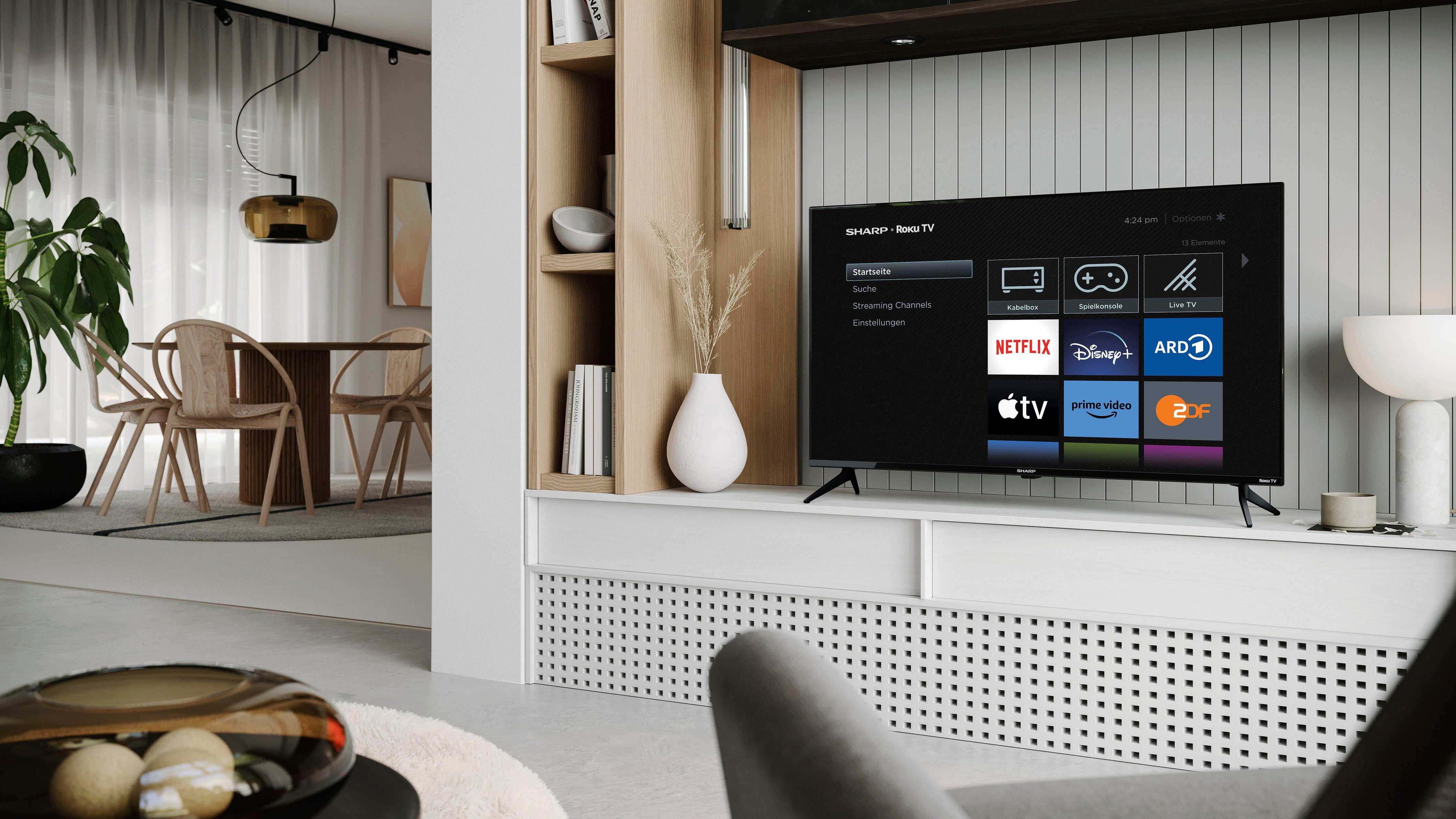 Sharp 2T-C40FDx LED-Fernseher (100 cm/40 Deutschland HDR10, Rahmenlos, Dolby Zoll, verfügbar, Smart-TV, HD, Roku in Full Digital) nur TV