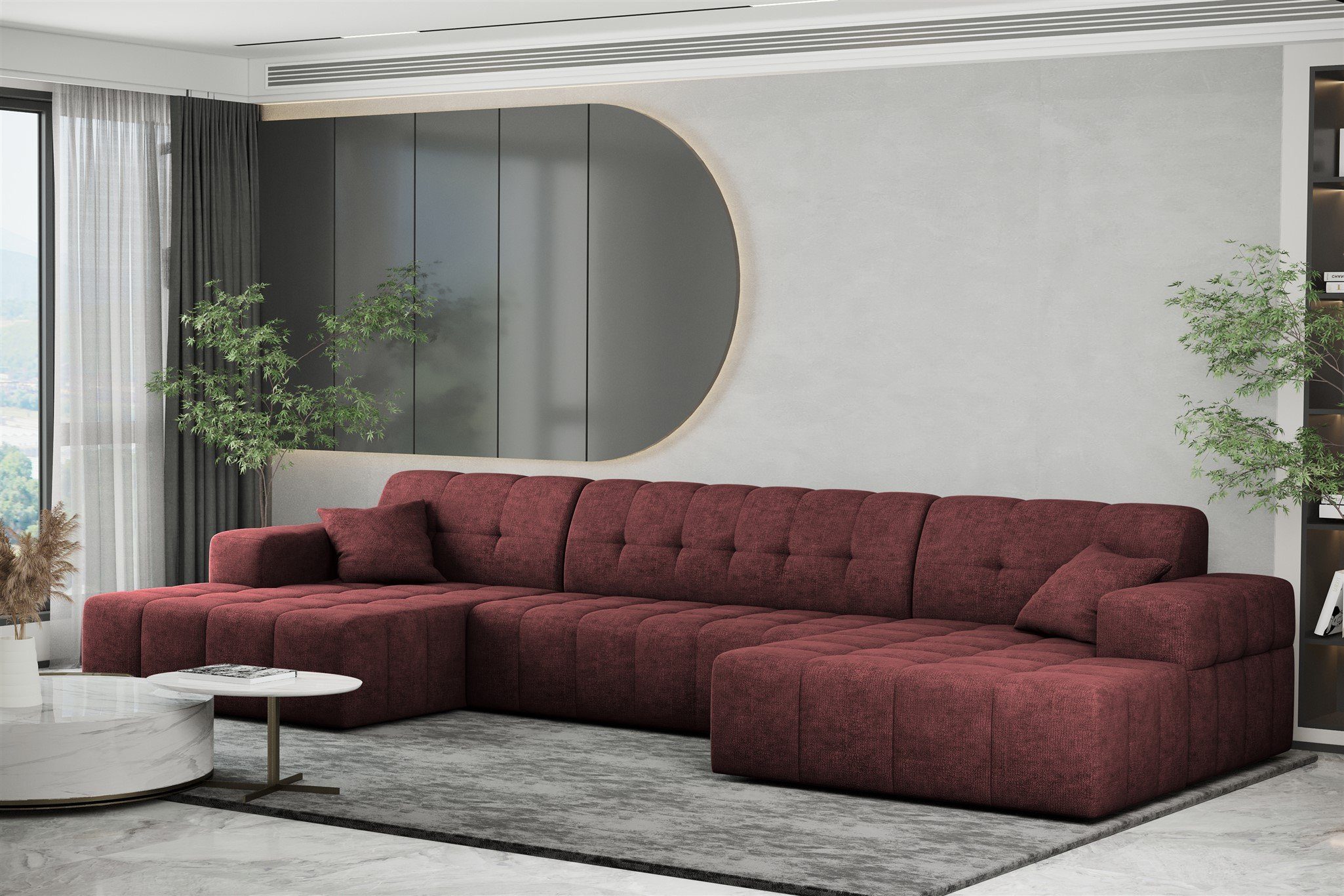 Fun Möbel Wohnlandschaft Sofa U-Form NANCY in Chenillestoff Perfect Harmony, inkl. 2 Zierkissen, Rundumbezug